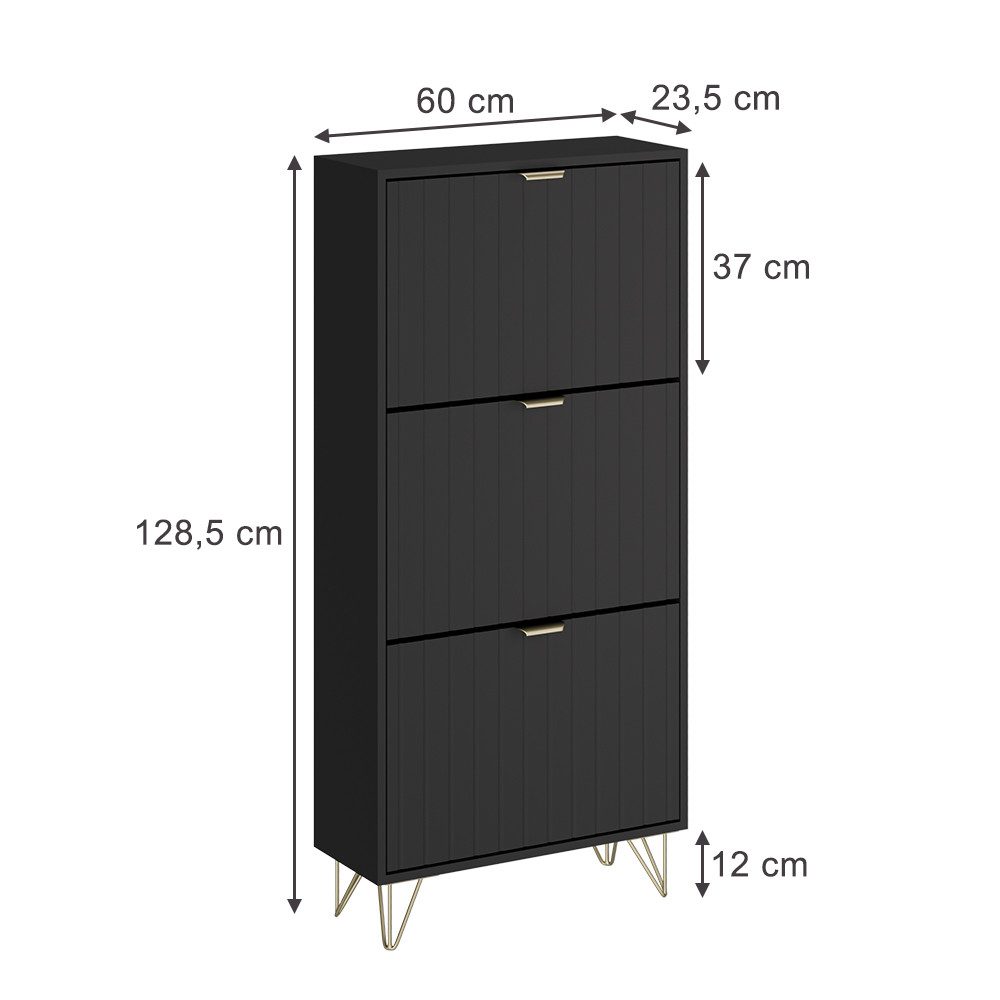 Vicco Schuhschrank Helge, Schwarz, 60 x 128.5 cm 3 Fächer günstig online kaufen