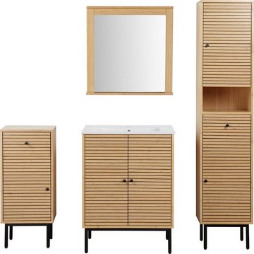 andas Badspiegel Bali Natur Badezimmerspiegel Spiegelschrank, Spiegel mit Ablage Regal Bambus Breite 60cm