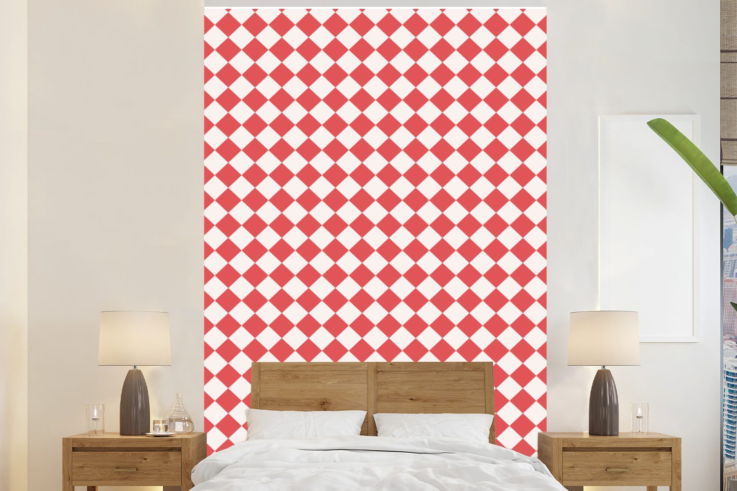MuchoWow Fototapete Rot - Weiß - Muster, Matt, bedruckt, (3 St), Montagefertig Vinyl Tapete für Wohnzimmer, Wandtapete