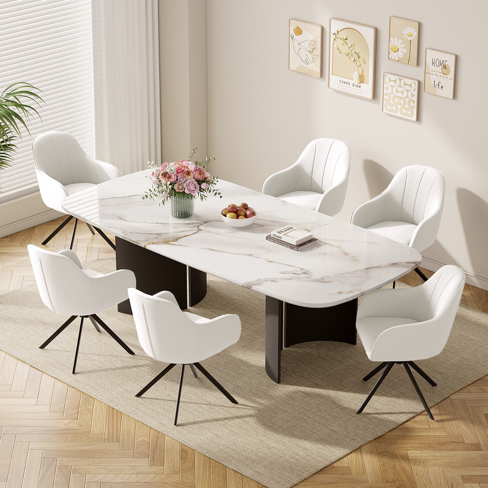 HawthyHome Polsterstuhl 360° drehbar mit Armlehne und Metallbeinen, 4-Fußstuhl (6 St), Moderner Küchenstuhl Esszimmerstuhl für Wohnzimmer & Büro