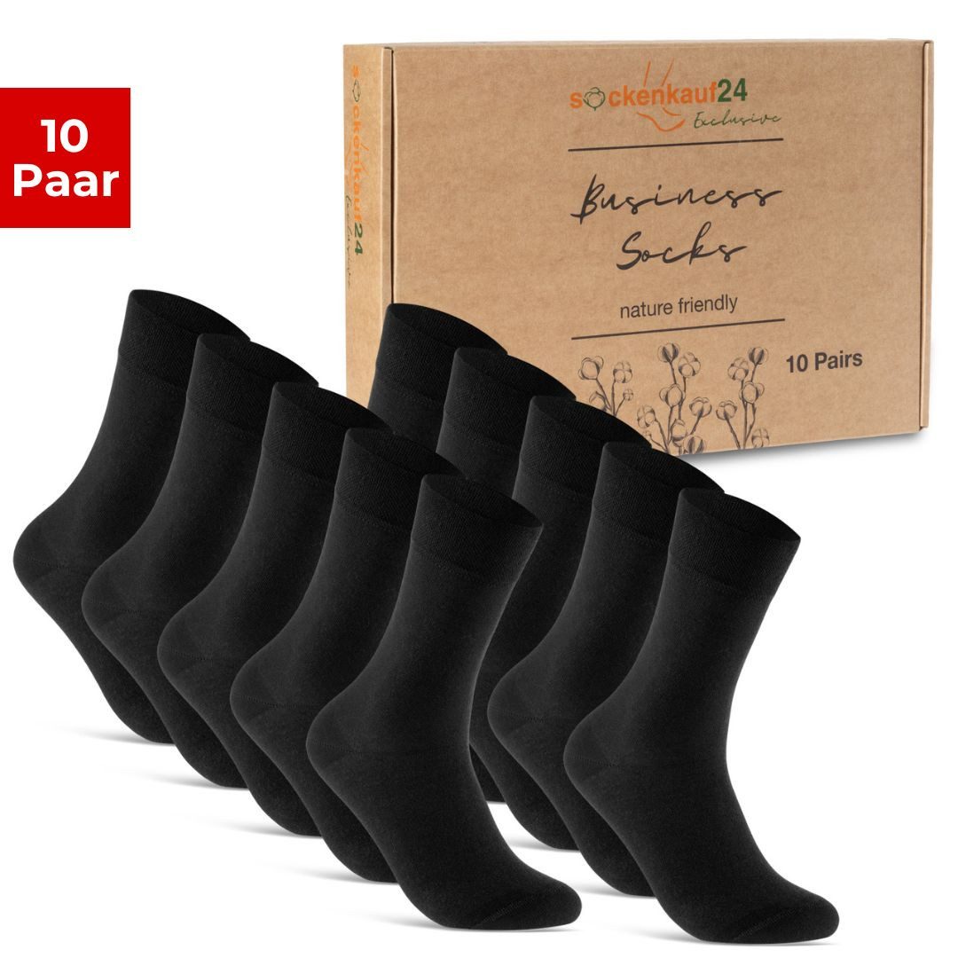sockenkauf24 Socken 10 Paar Premium Socken Herren & Damen Komfort Business-Socken (Schwarz, 10-Paar, 35-38) aus gekämmter Baumwolle mit Pique-Bund (Exclusive Line) - 70101T