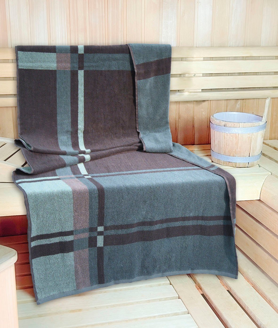 KiNZLER Saunatuch Wellness, Sauna - Größe 90/200 cm, Jacquard (1-St), leichte Qualität, verschiedenen Designs, auch als 2er Set