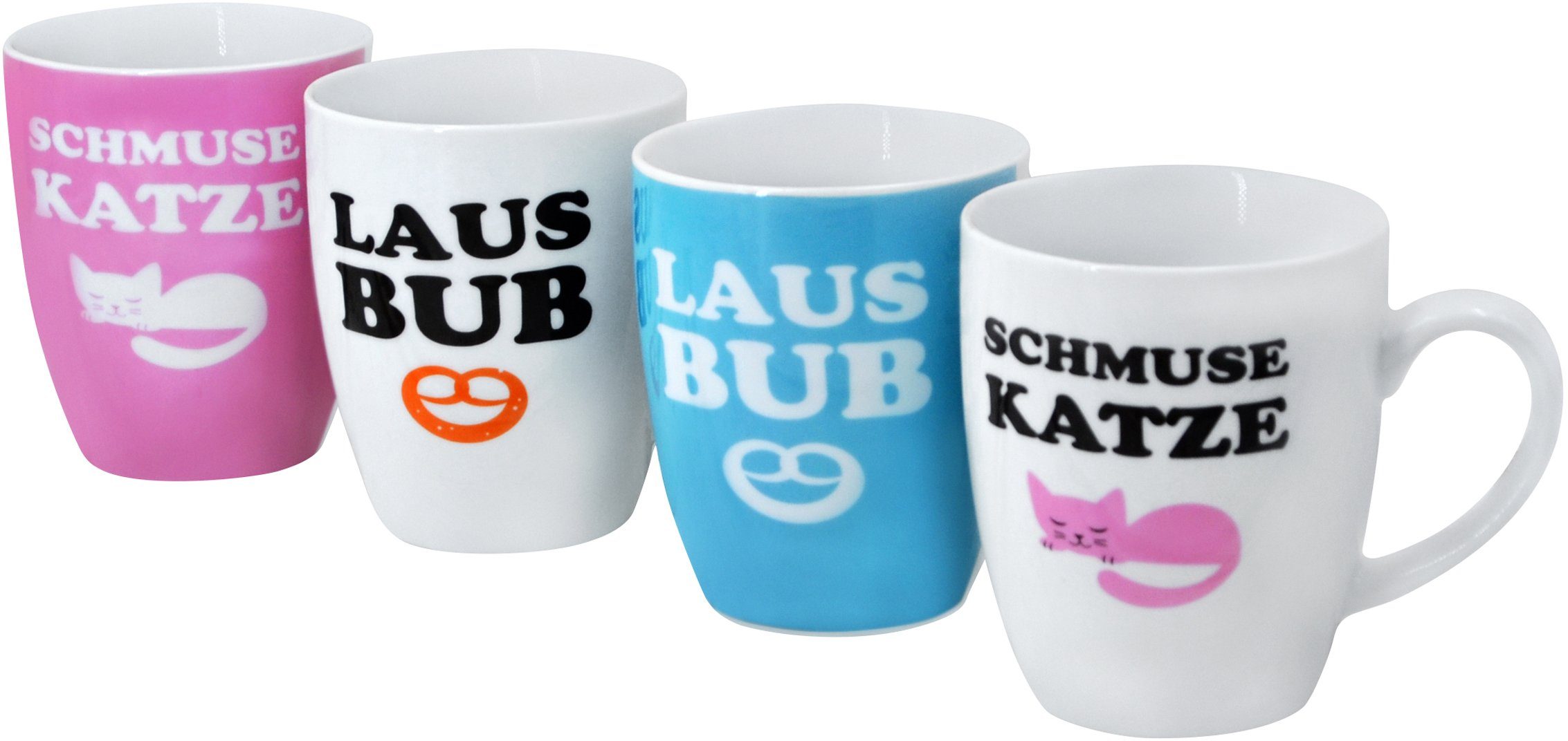 Retsch Arzberg Becher Schmusekatze & Lausbub, Porzellan, 4-teilig | Kaffeebecher