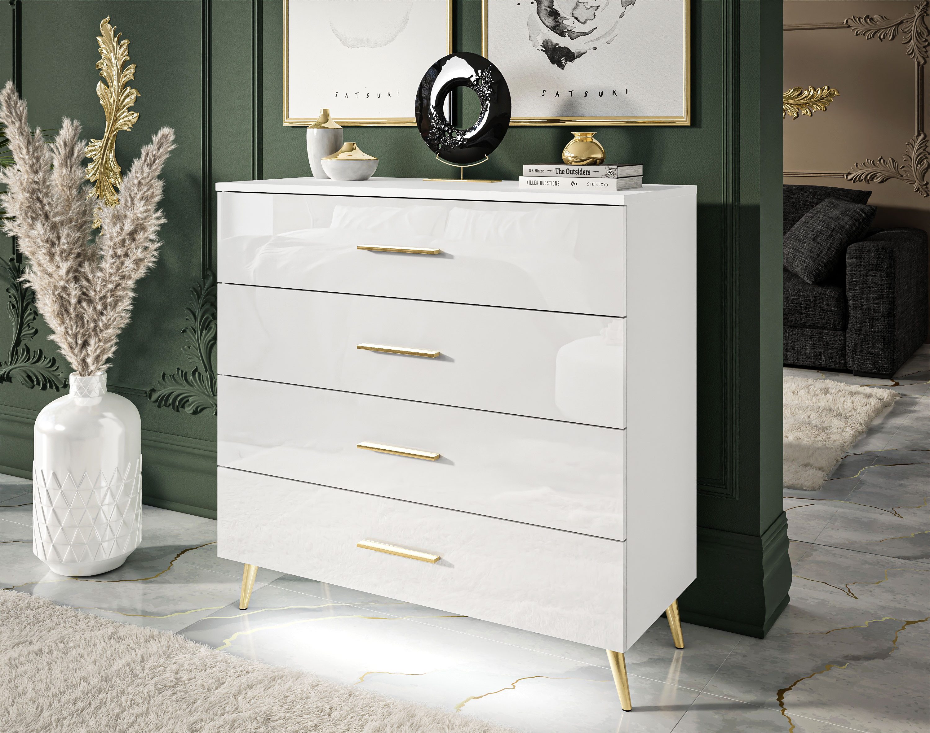 Lookway Kommode AURA 4S Weiß mit Schubladen und Griffe, 95x40x90 cm – Bild 2 von 4