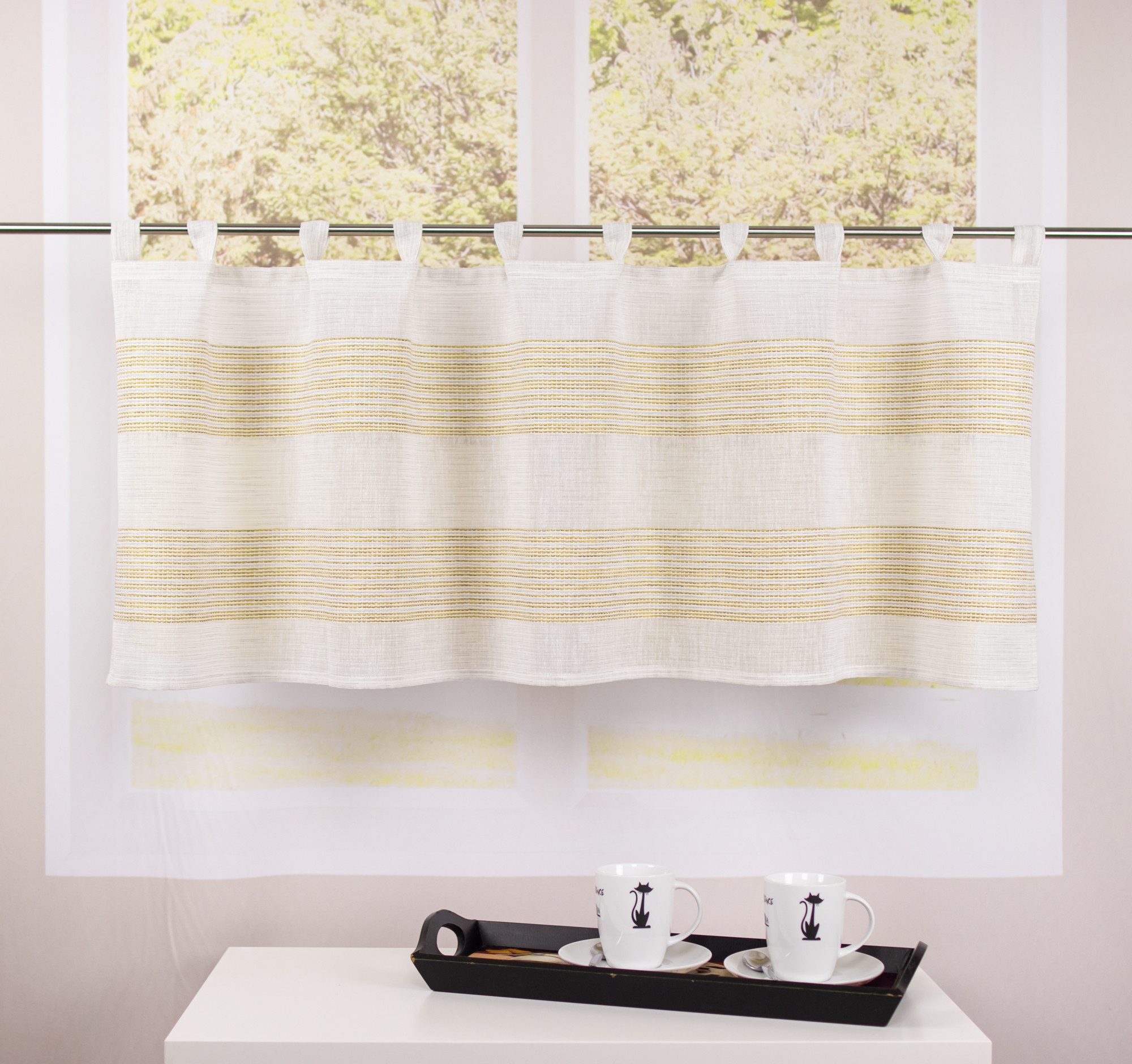 EXPERIENCE Scheibengardine Premium Bistrogardine 50x140 cm – Scheibengardine mit Schlaufen, Schlaufen, halbtransparent, Deko