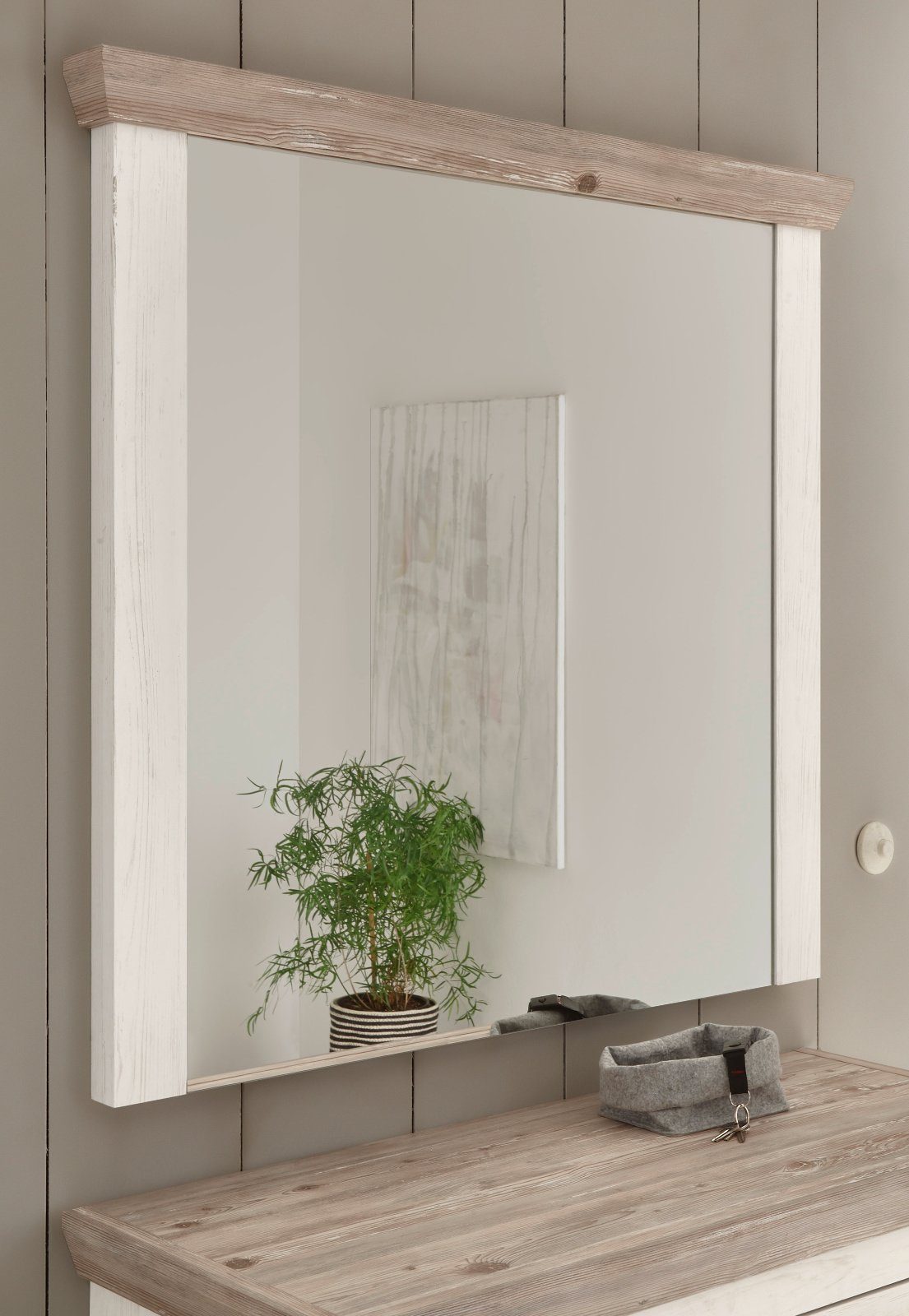 110 cm), x Wandspiegel (Garderobenspiegel und Rovola Landhausstil Pinie, Pinie weiß 107 in Furn.Design IMV Oslo