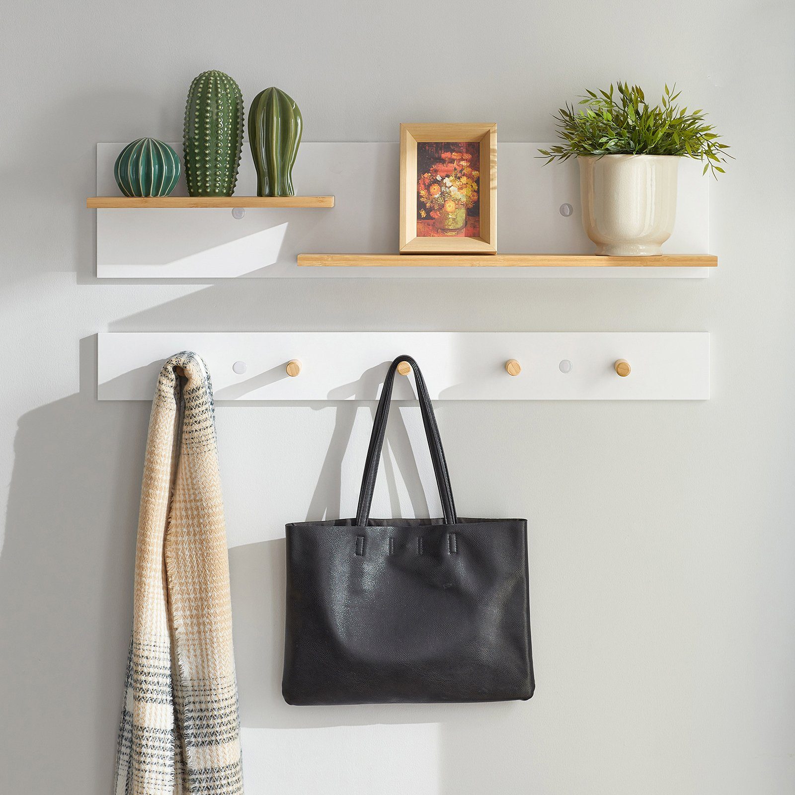 SoBuy Wandgarderobe FHK21, mit Ablagen und 5 Haken Wandregal Flurgarderobe günstig online kaufen