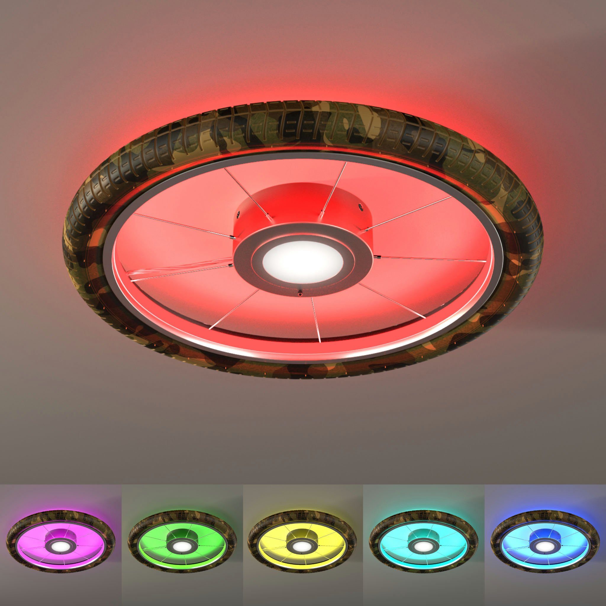 LED Deckenleuchte wechselbar, Beleuchtung und Ø EVOTEC Wheel, RGB schaltbar, indirekte getrennt Hauptlicht Besonderes Design 51cm,