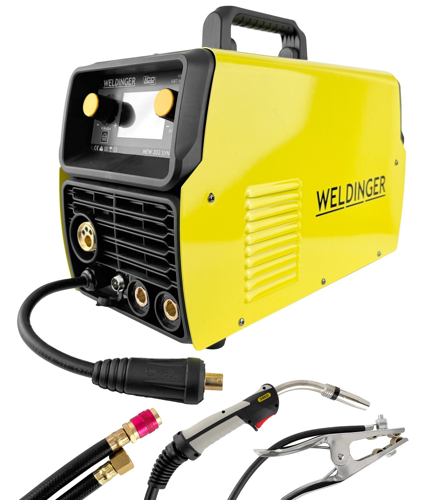WELDINGER Inverterschweißgerät MEW 202 SYN puls dig 200A synergisches MIG/MAG Puls-Schweißgerät, 10 - 200 A