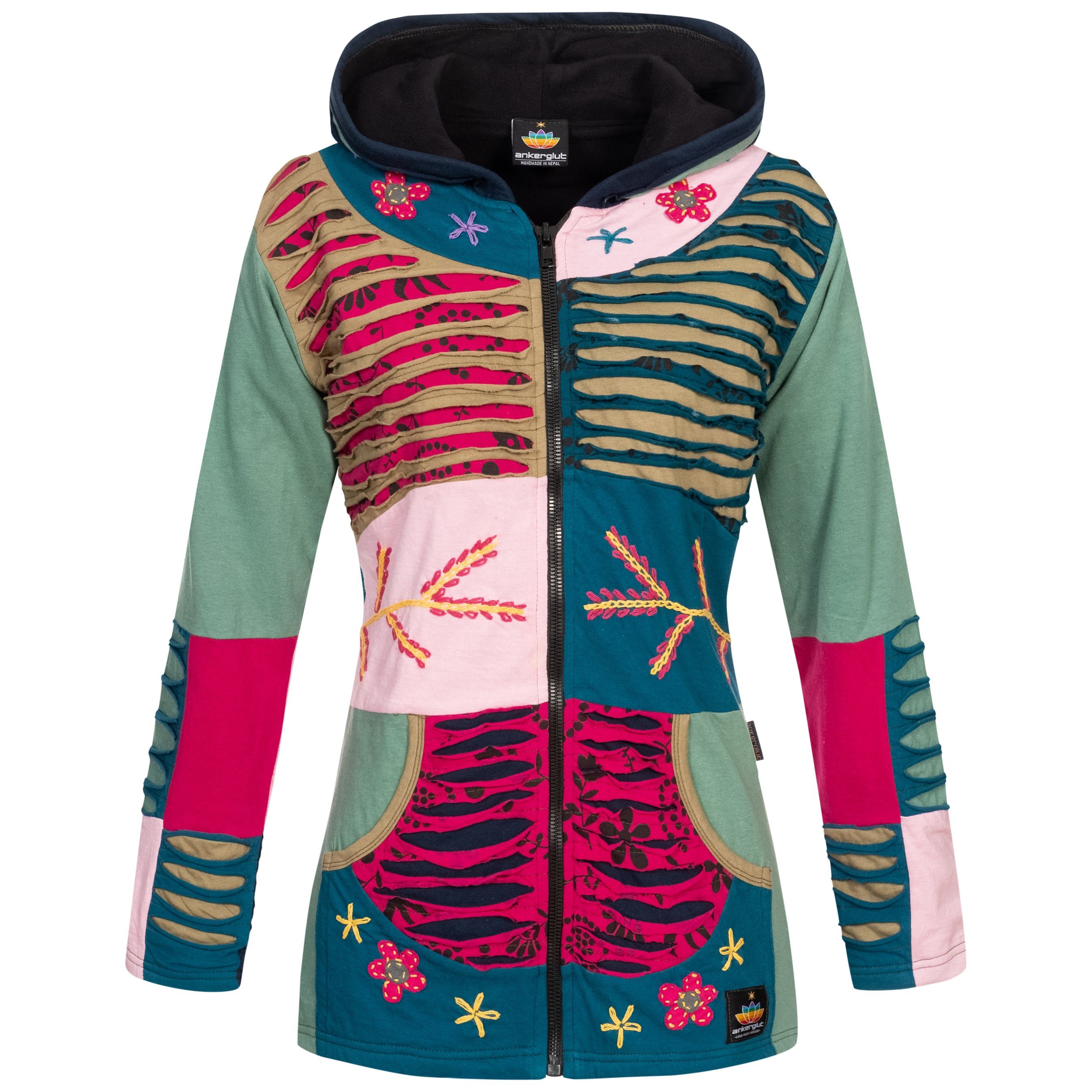 ankerglut Kapuzenfleecejacke Multicolor ANKERGLUT #nepalliebe FLOWER POWER WOMEN CS Auch in großen Größen erhältlich loden fall