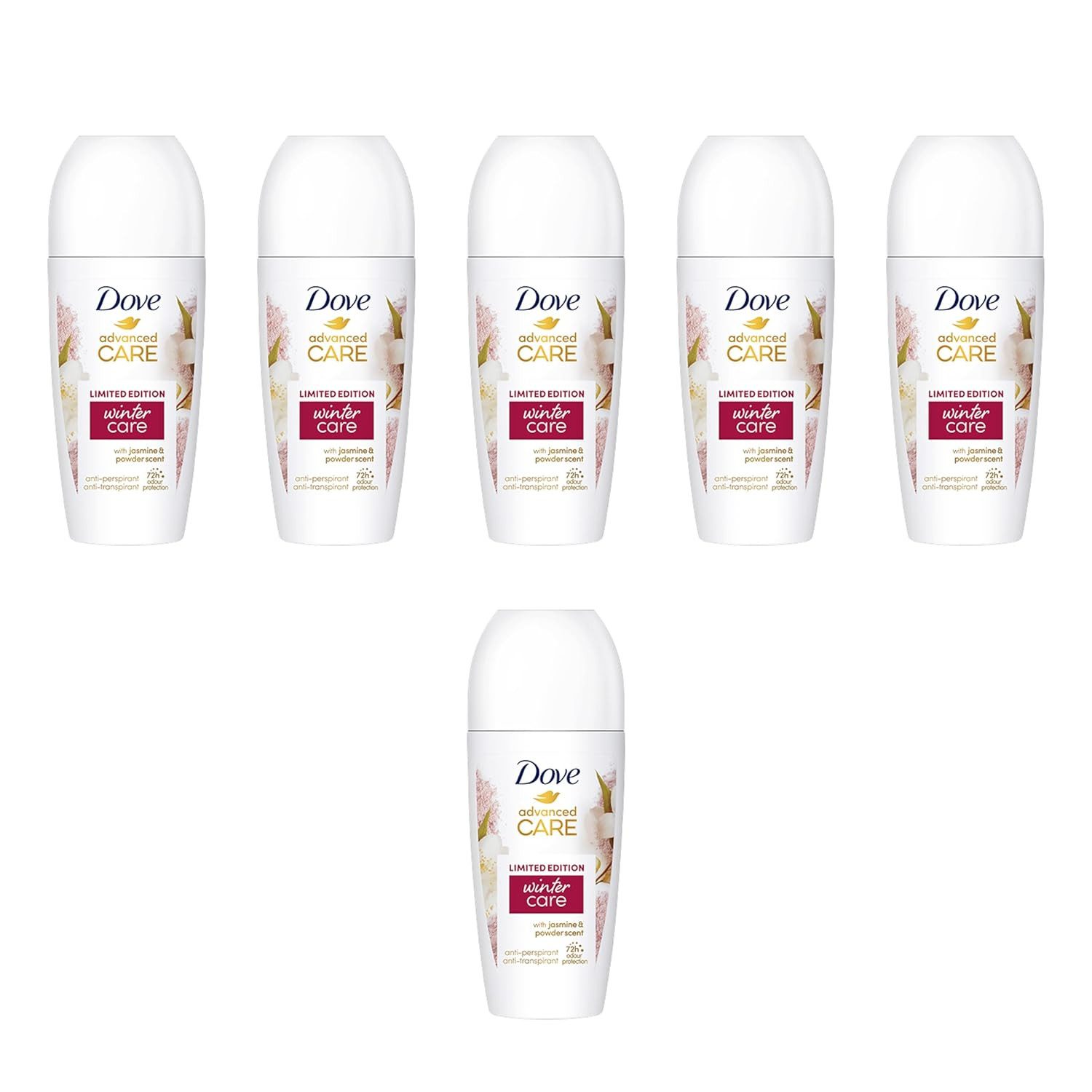 DOVE / UNILEVER Deo-Roller 6x 50ml Dove Advanced Care Anti Transpirant Deo Roll-On Winter Care, 1-tlg., Limited Edition I Roll-On Deodorant mit Skin Hydration Technology
