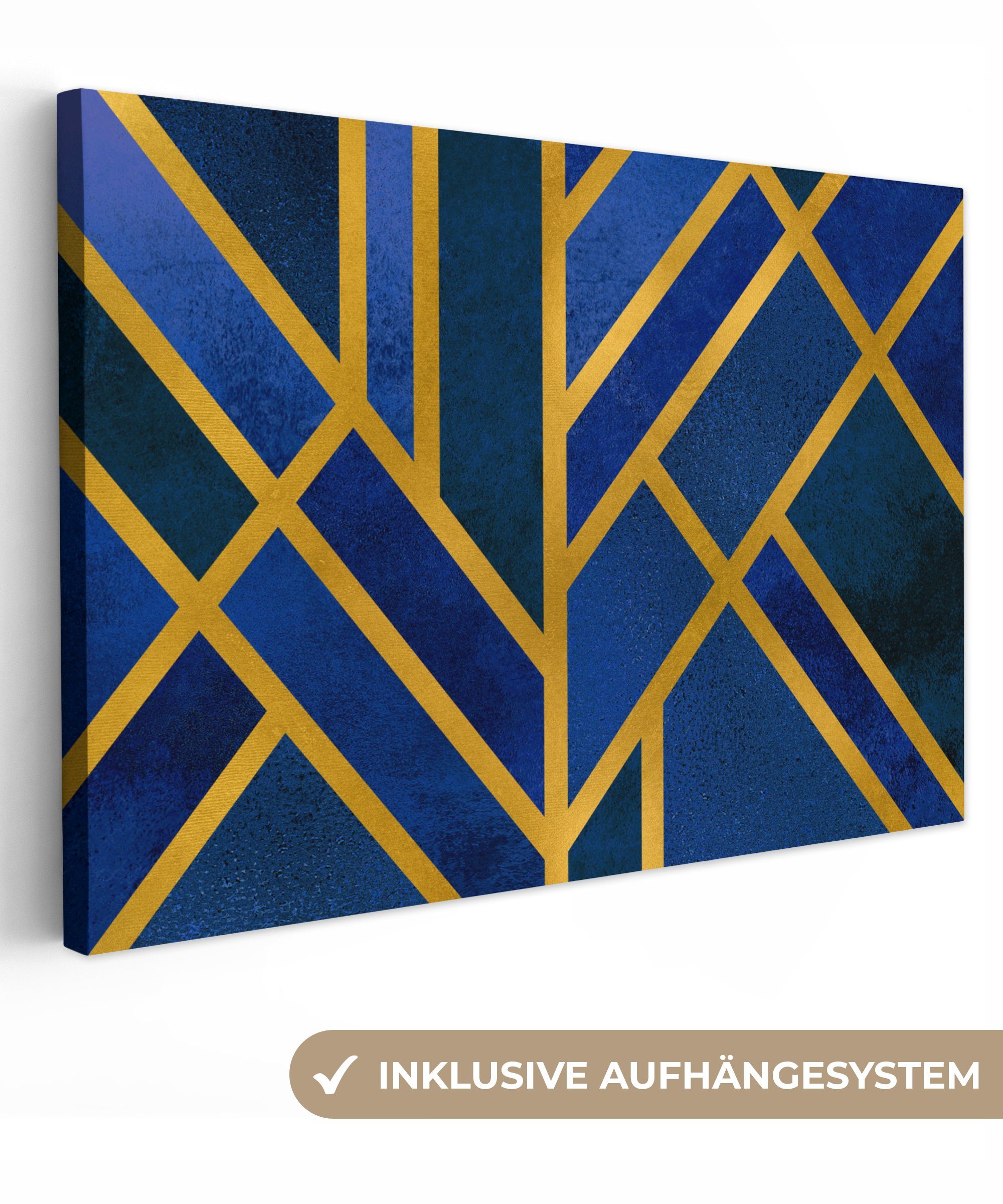 OneMillionCanvasses® Leinwandbild Gold - Blau - Muster, (1 St), Wandbild Leinwandbilder, Aufhängefertig, Wanddeko, 30x20 cm