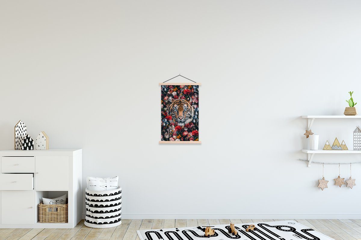 (1 Magnetisch Posterleiste, Blumen - Malerei, Bilderleiste, für Textilposter Poster Tiger - MuchoWow St), Wohnzimmer,