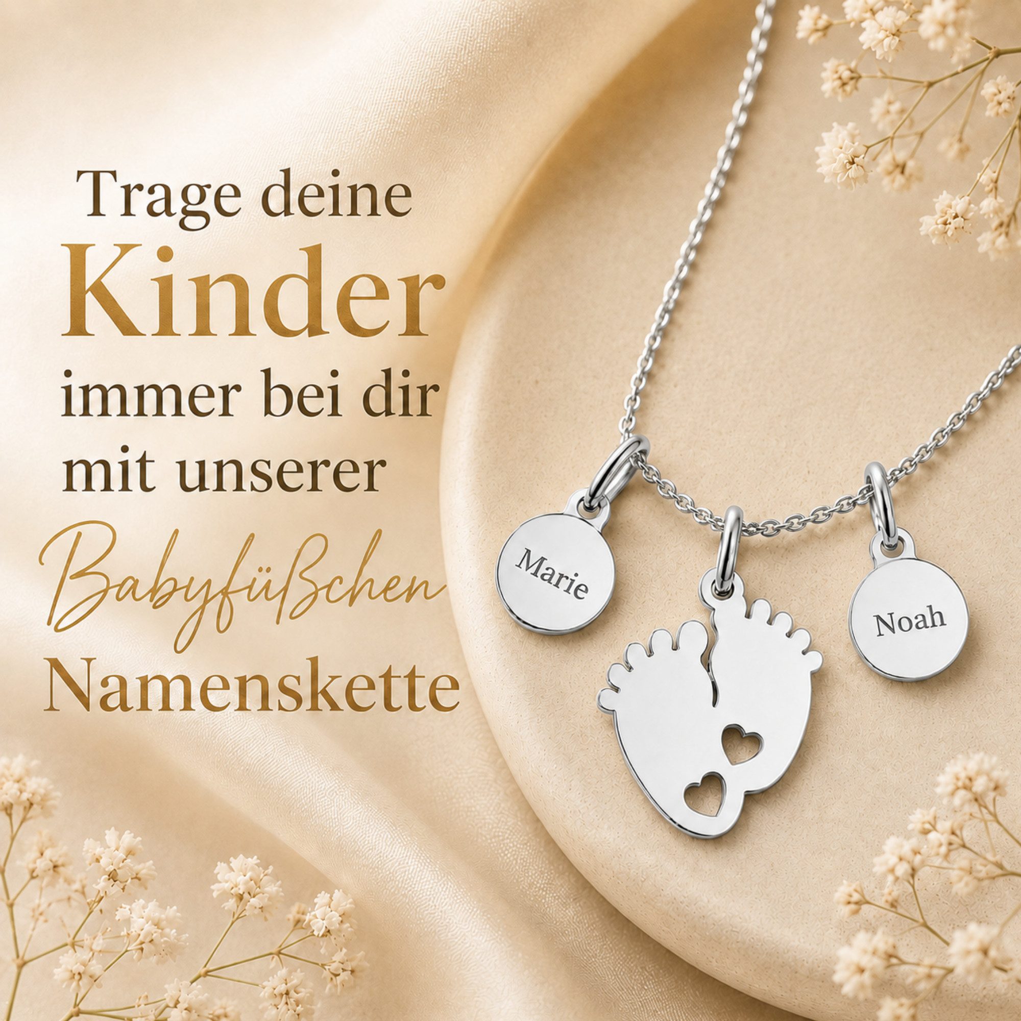 BS Schmuckdesign Kette mit Anhänger mit Gravur Namenskette Babyfüßchen personalisierte Kette Edelstahl (inkl. Gravur), personalisiert inkl. Geschenkbox