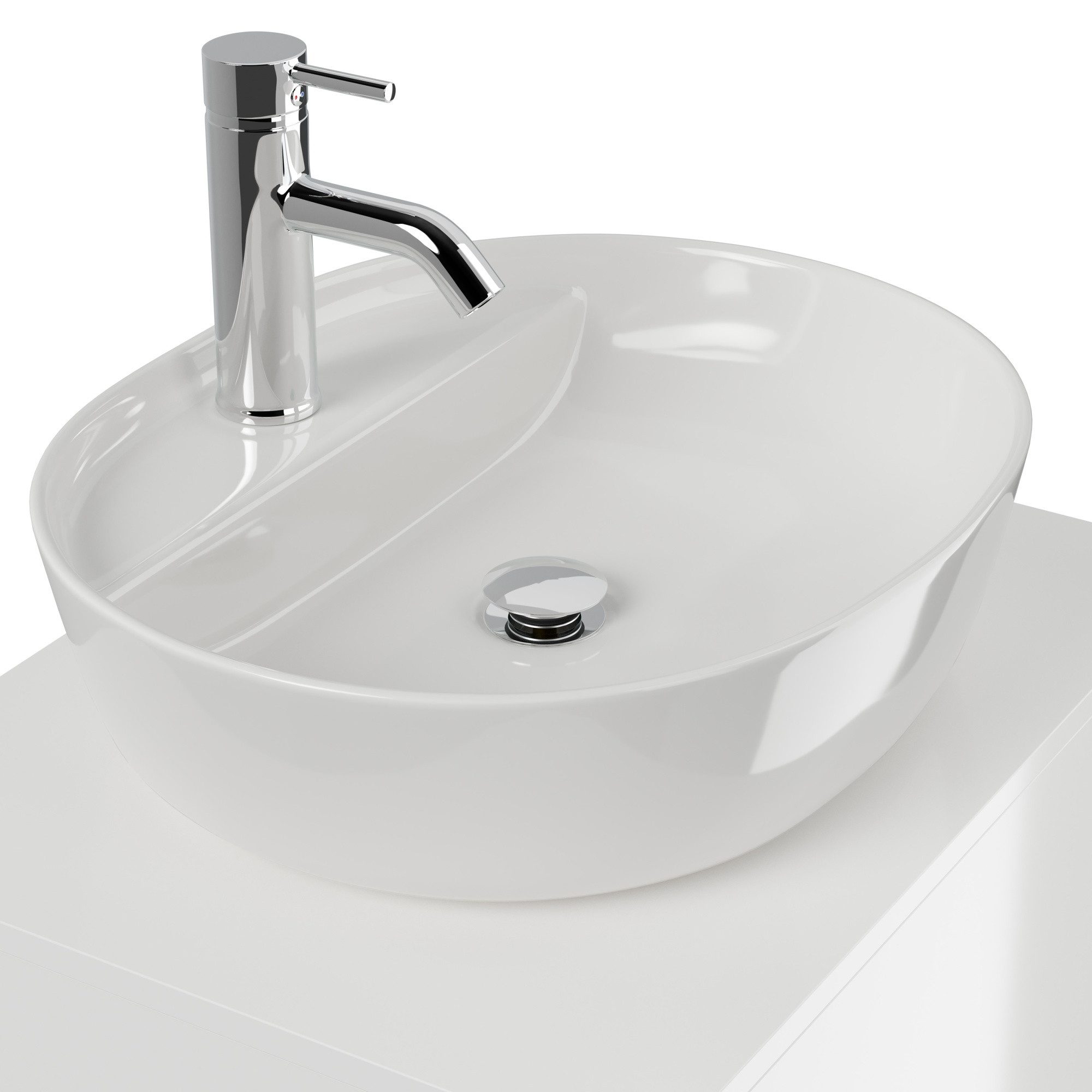 Magnolia Home Waschtisch Badmöbel Taifun 60cm mit ovalem Aufsatzwaschbecken weiß Hgl – Bild 5 von 5