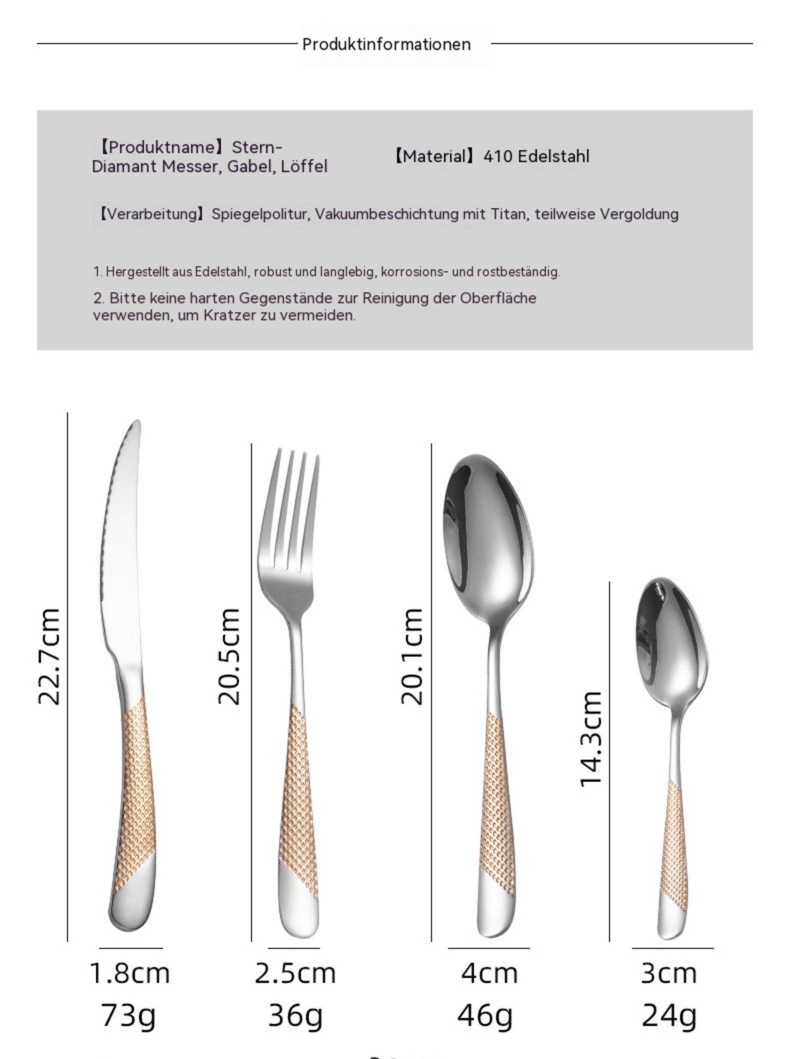 Blusmart Besteck-Set Edelstahl-Besteckset (4-teilig), Edelstahl 410, Geeignet für alle Anlässe, inklusive Messer/Gabeln/Löffel/Teelöffel.