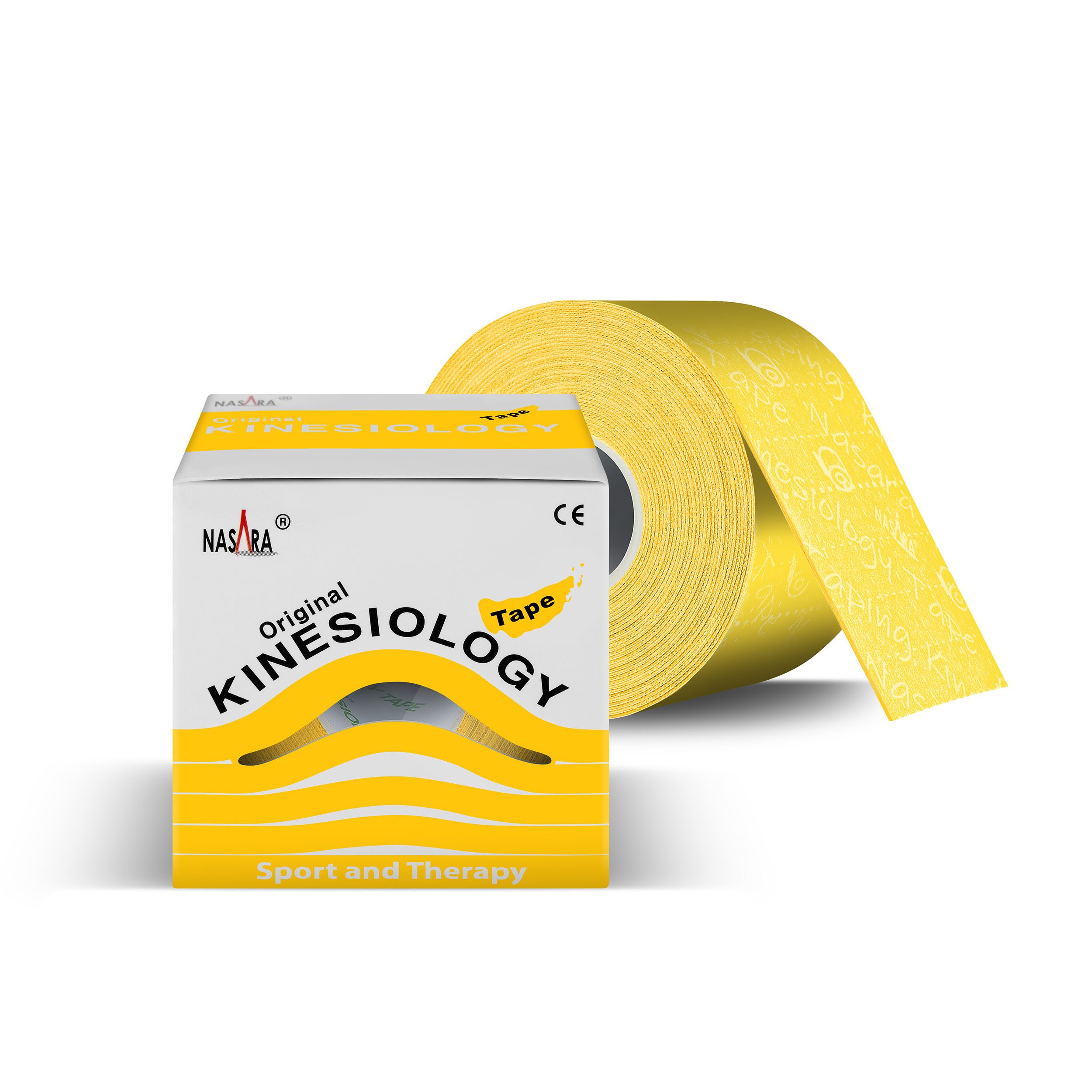 NASARA Kinesiologie-Tape 5m x 5 cm Rolle Sport- und Pysiotape mit langer Haftdauer in Gelb 5m x 50 mm
