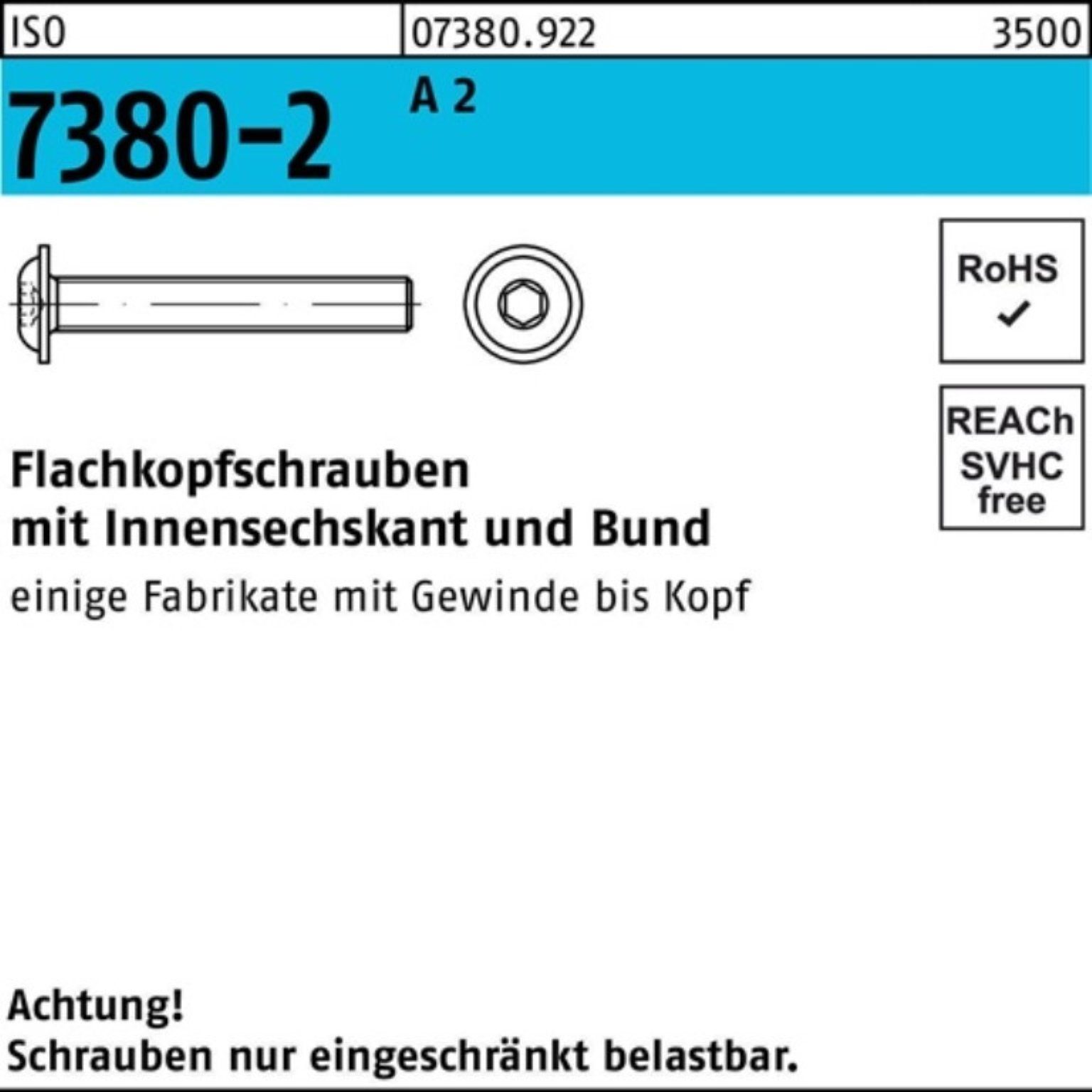 ISO 200 2 Schraube A Bund/Innen-6kt Pack M6x Reyher 200er 7380-2 Flachkopfschraube 45