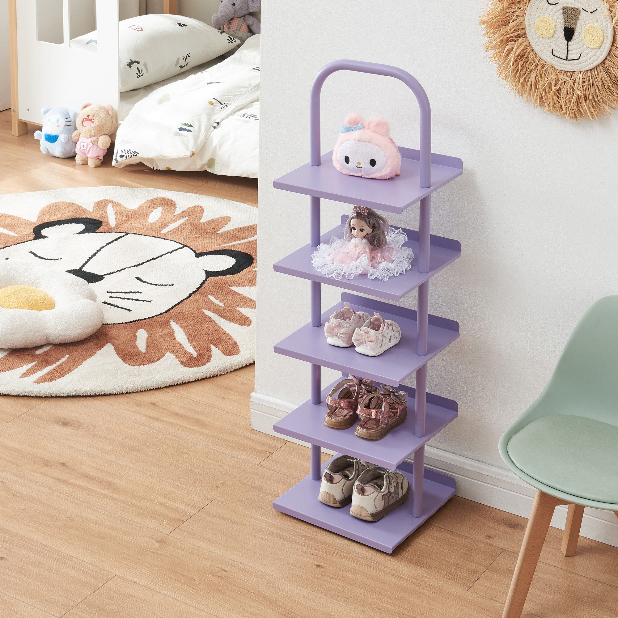 en.casa Schuhregal, für Kinder »Poytya« mit 5 Ebenen Stahl 96 x 30 x 27 cm Lila