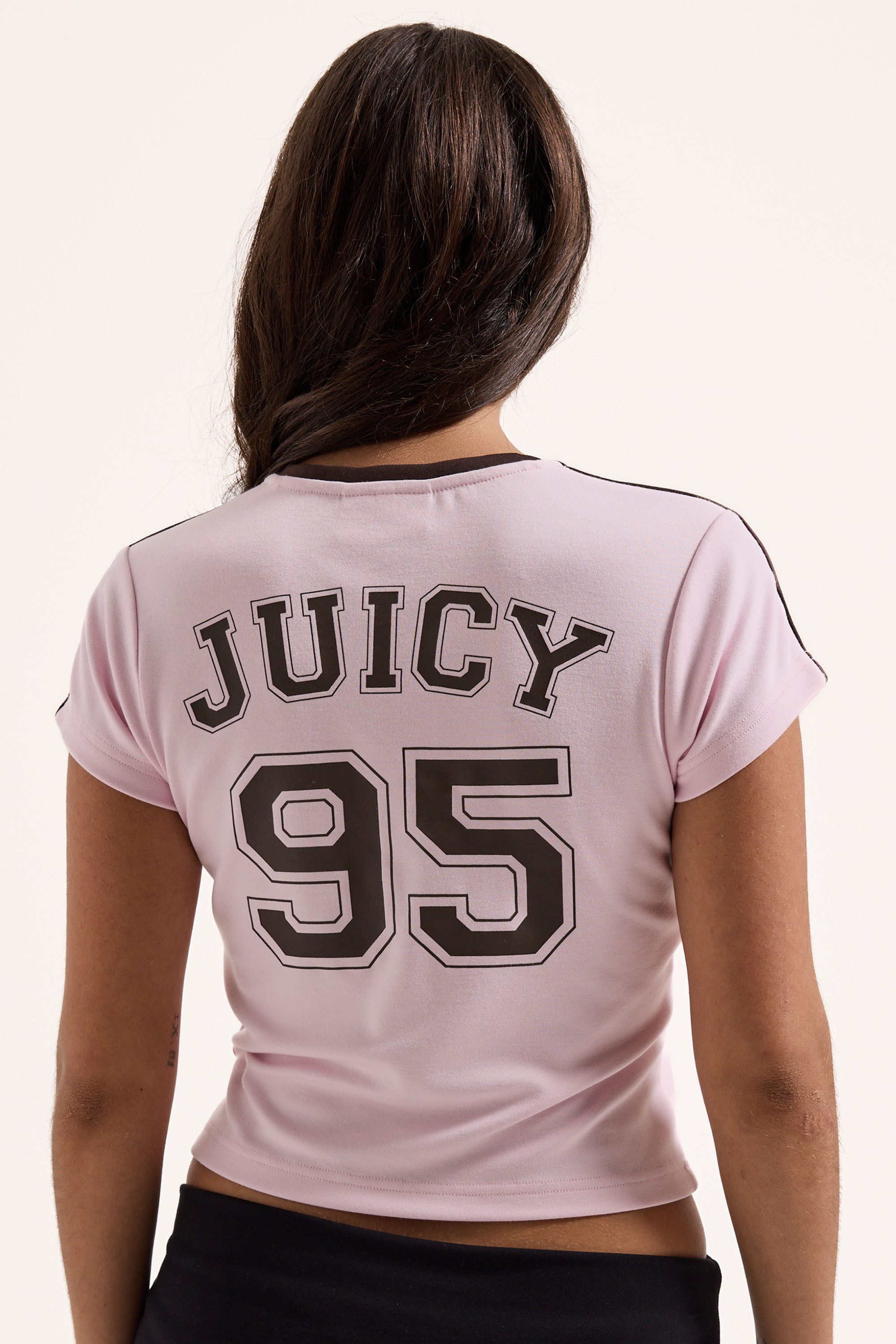 Juicy Couture T-Shirt JUICY WAG V NECK TSHIRT. Damen T-Shirt Damen, Schriftzug, Sportshirt, Logoprint, Teamtrikot, Sale