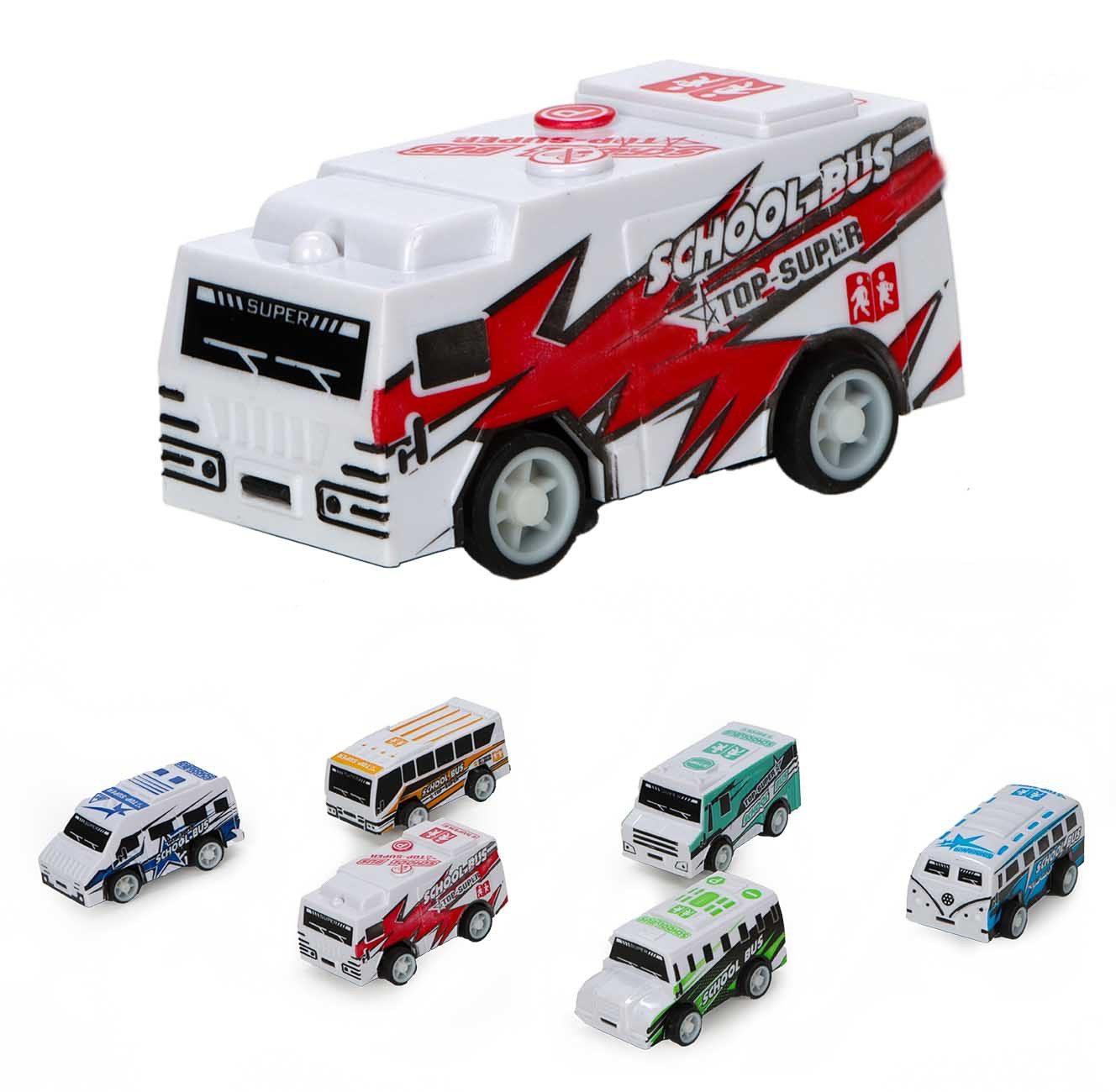 Bubble-Store Spielzeug-Bus Auto Spielzeug, (6 Stück mini Spielzeug Busse), Spielzeugbus