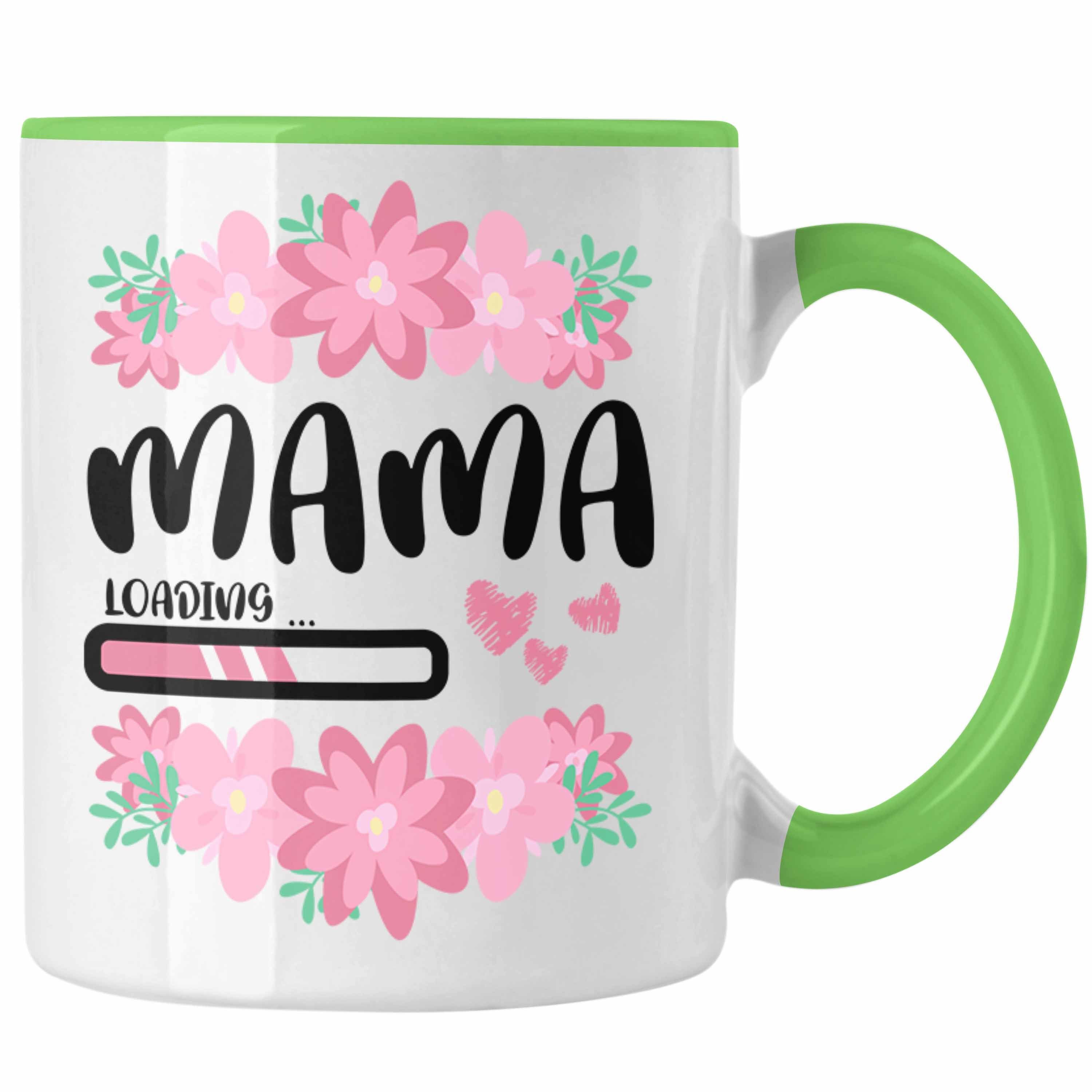 Trendation Tasse Trendation - Mama Loading Tasse Rosa Geschenk Schwangerschaft Baby Kaffeetasse Schwangerschaftsankündigung Grün