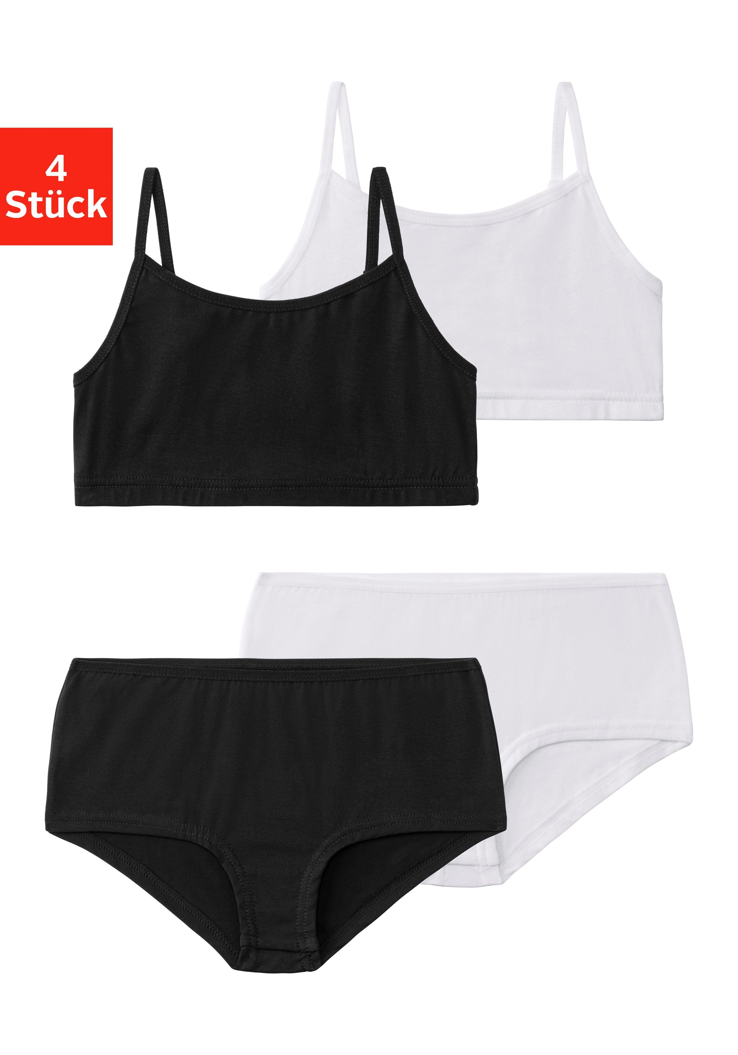 mit (Set, 4-tlg., / Bench. weiß schwarz schlichter Set: in Bustier Panty) Optik