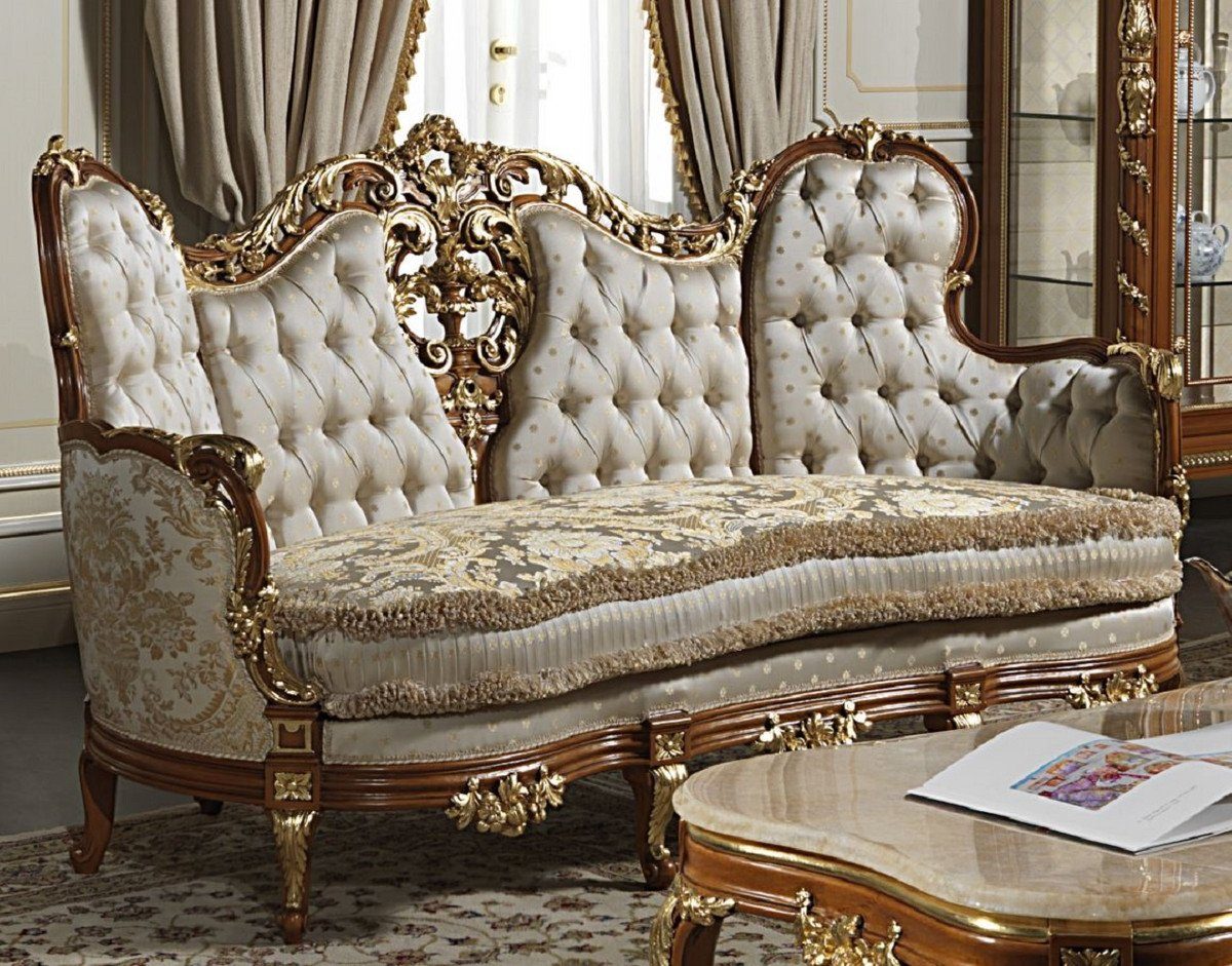 Casa Padrino Sofa Luxus Barock Sofa Creme / Silber / Braun / Gold - Edles handgefertigtes Wohnzimmer Sofa mit elegantem Muster - Hotel Möbel - Schloss Möbel - Luxus Qualität - Made in Italy