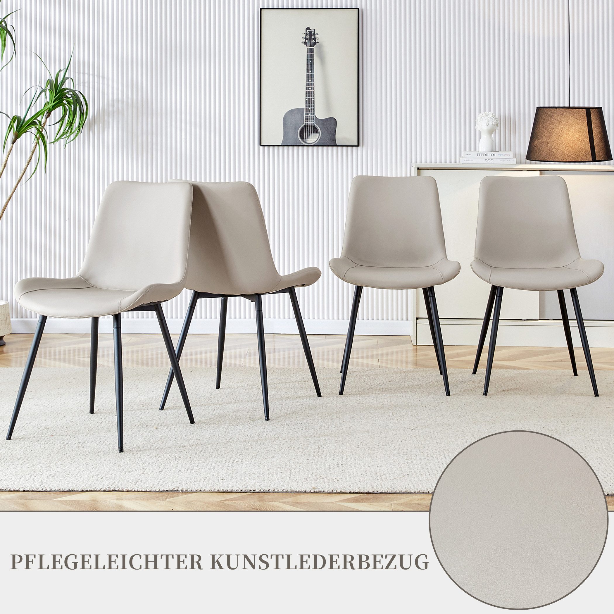 SeedWave Esszimmerstuhl 4er Set Küchenstuhl aus PU-Leder, mit Geschwungenem Sitz, Metallfüßen, Polsterstühle inkl. Rutschfeste Füße, Schwammfüllung
