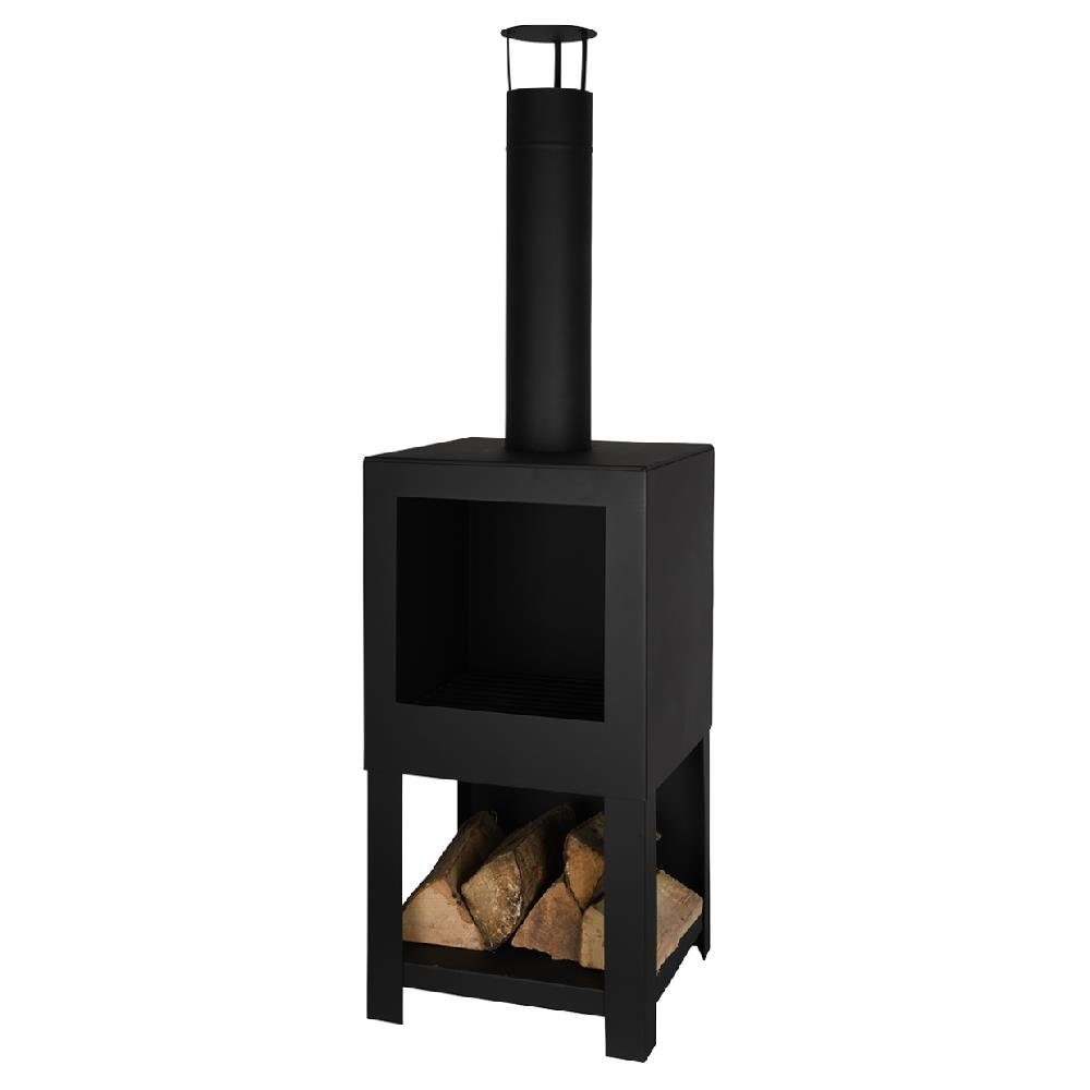 Linoows Feuerschale Terrassenofen, Garten Ofen, Kamin mit Holzlager