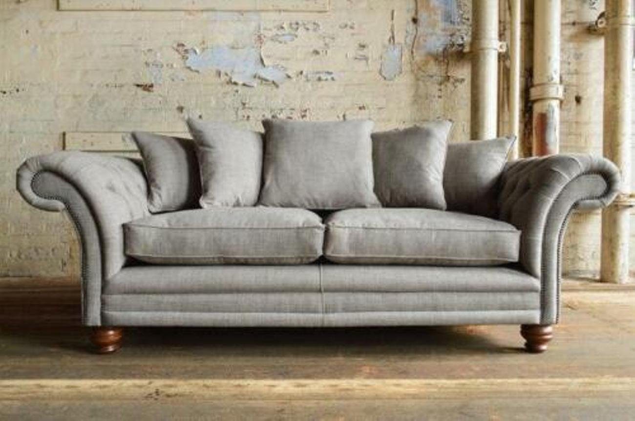 JVmoebel 3-Sitzer XXL Sofa 3 Sitzer Couch Chesterfield Polster Sitz Textil Hellgrau, Made in Europe