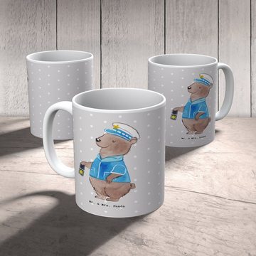 Mr. & Mrs. Panda Tasse Polizist Herz - Grau Pastell - Geschenk, Polizeibeamter, Teebecher, B, Keramik, Langlebige Designs