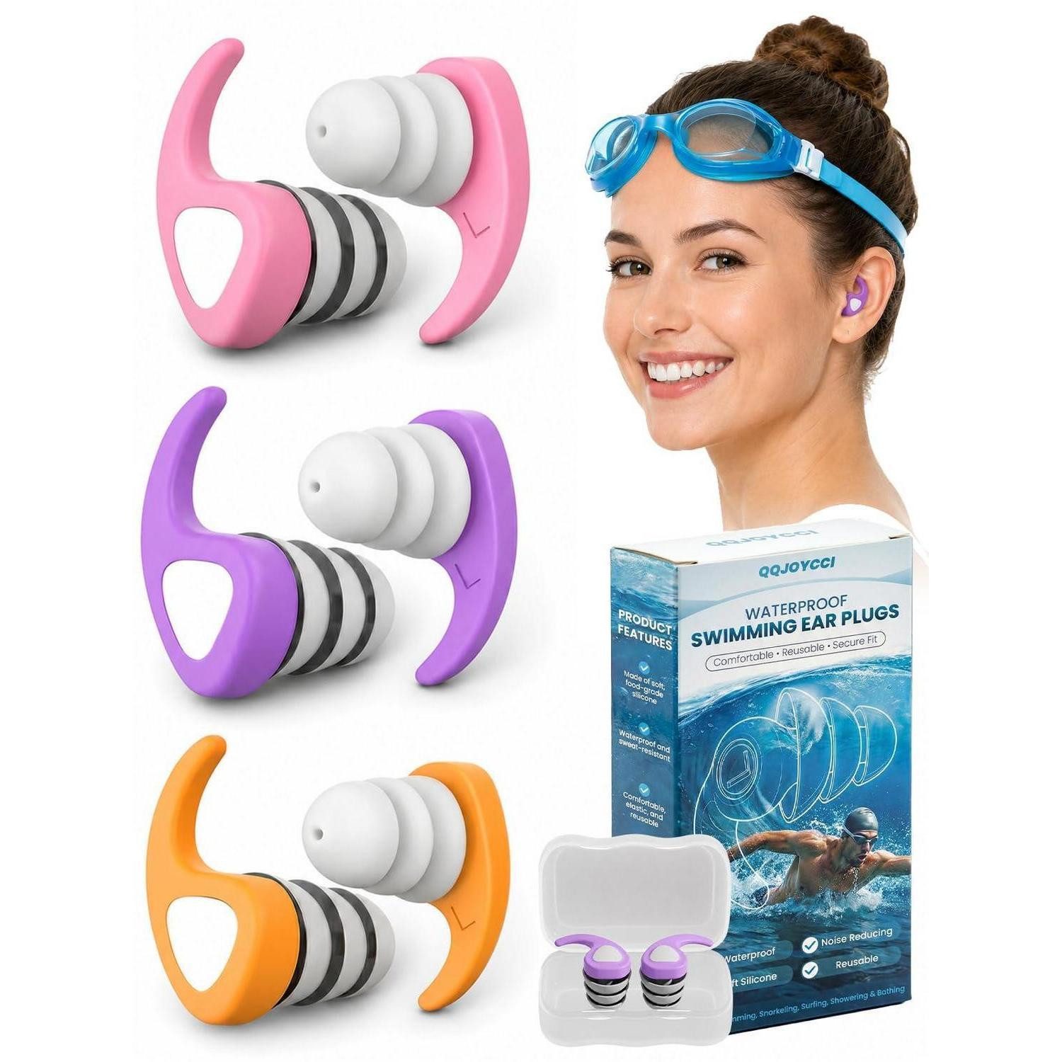 LuxusKollektion Schwimm-Ohrstöpsel Schwimm-Ohrstöpsel 3 Paar Rosa/Lila/Orange