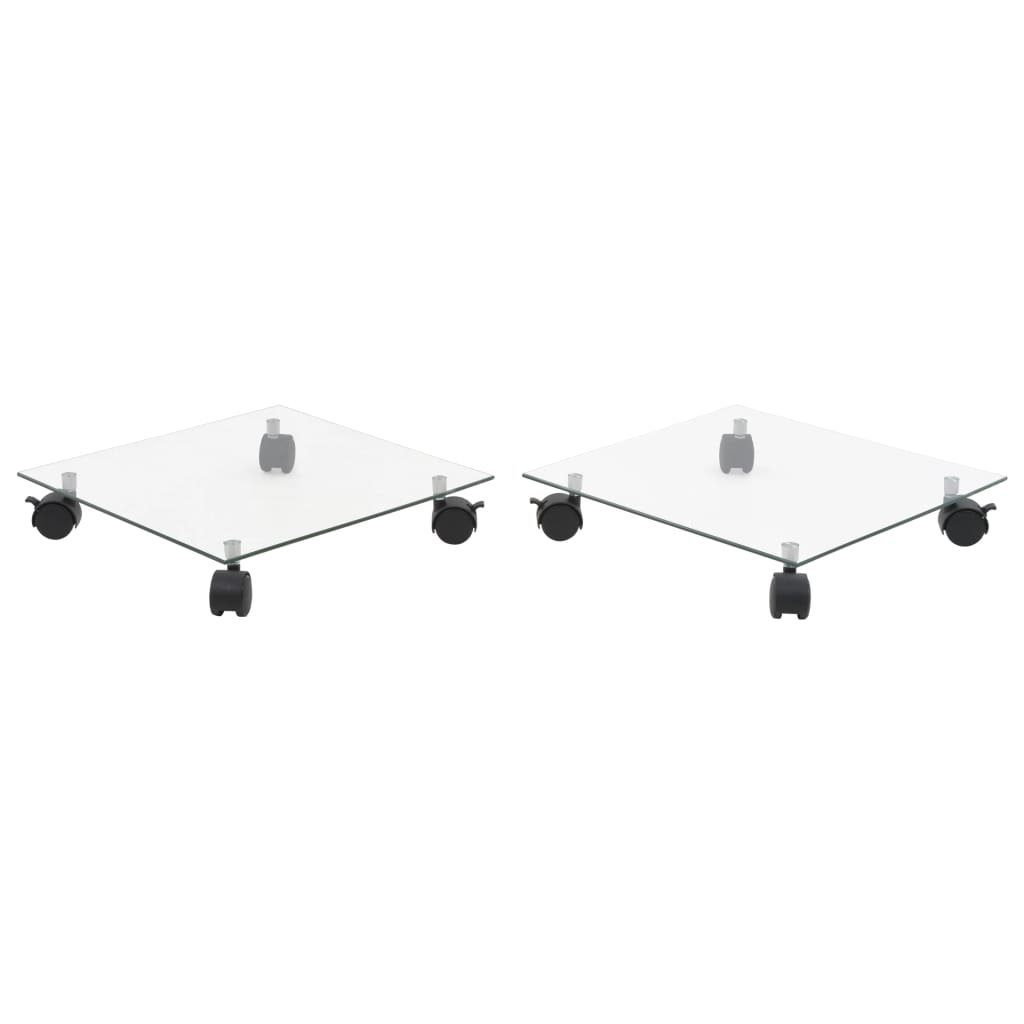 vidaXL Blumenständer Pflanzenständer mit Rollen 2 Stück Hartglas 35x35 cm Quadrat (2 St), 2x Pflanzenroller Hartglas 35x35cm Untersetzer Blumenroller Rollbrett