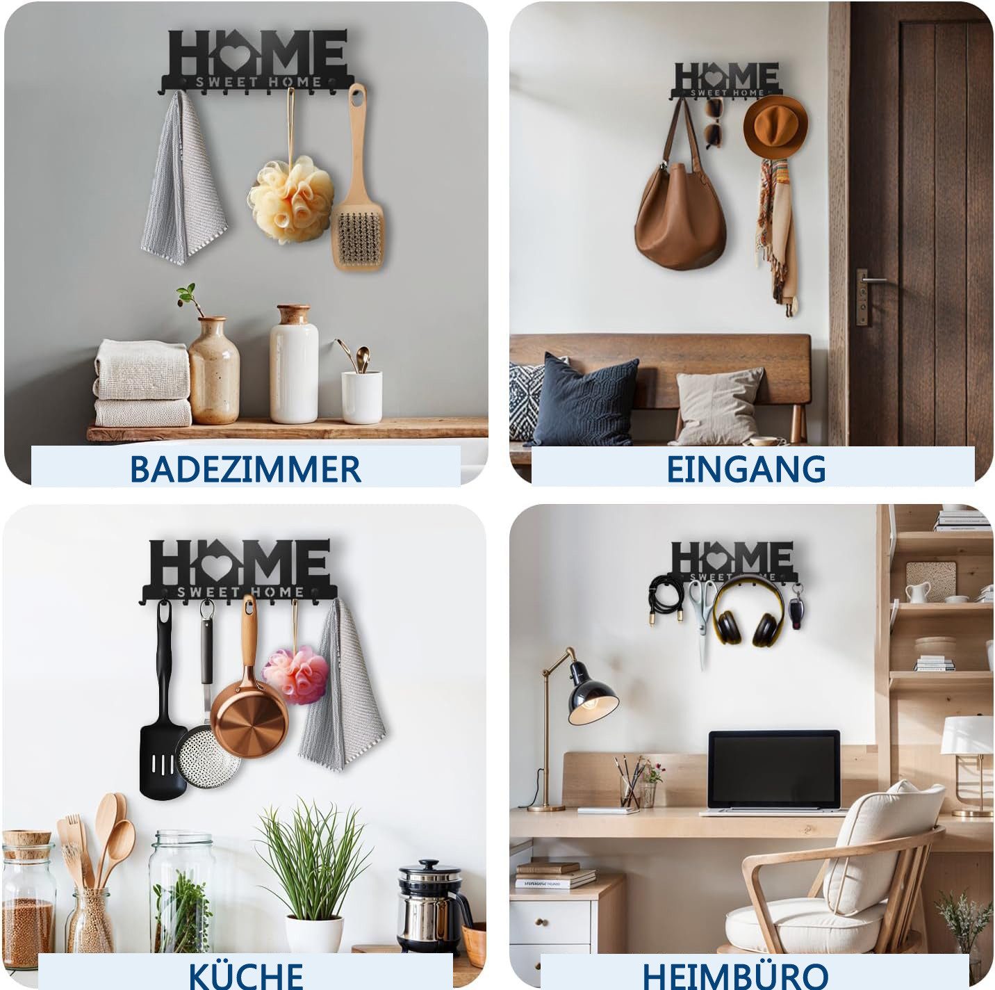 Diwzbyn Schlüsselbrett Schlüsselbrett Home Sweet Home, Schlüsselboard mit 10 Haken, Schlüssel Aufbewahrung, Schlüsselhaken Modern, Schlüsselhalter