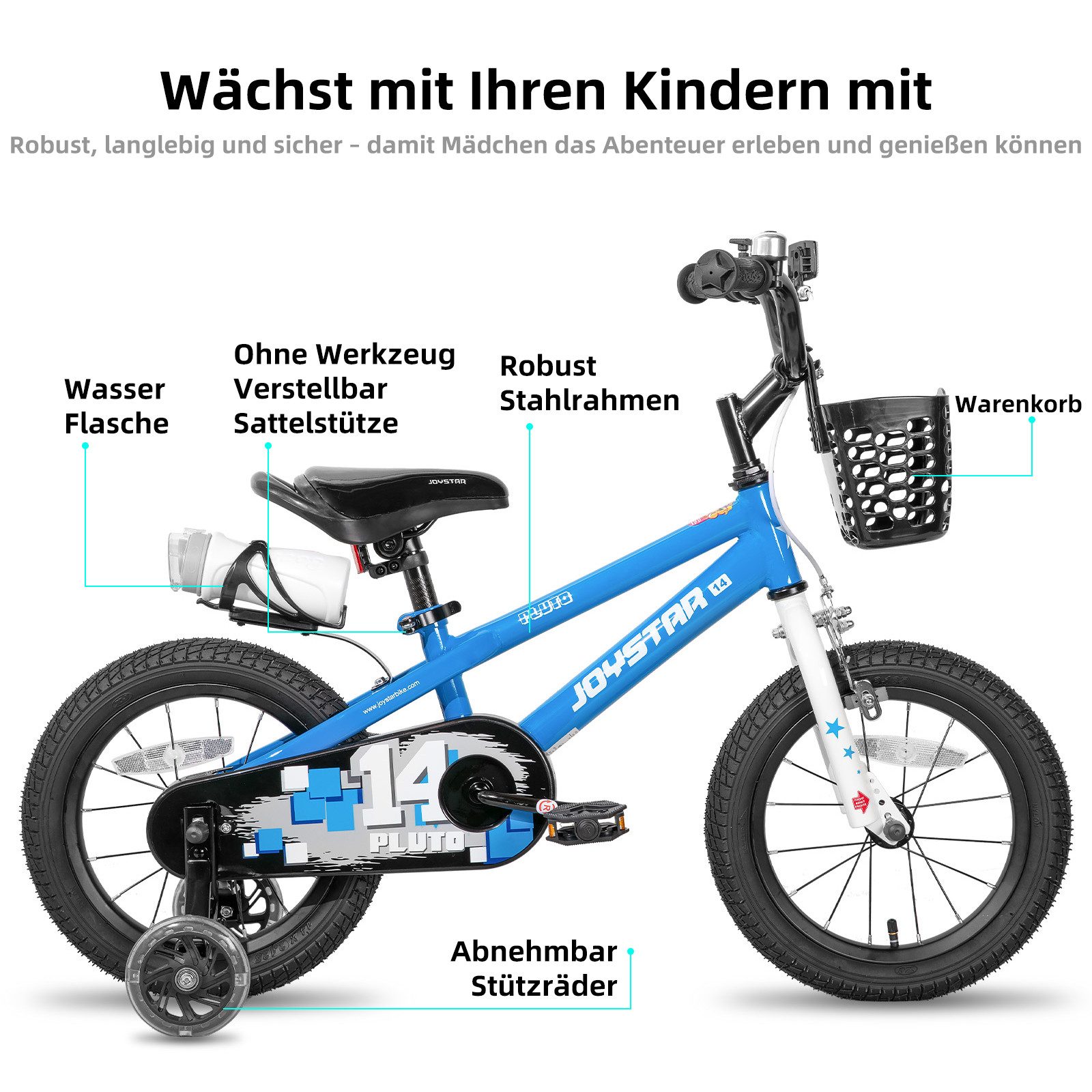 JOYSTAR Kinderfahrrad 12/14 /16/18/20 Zoll fahrrad für Jungen und Mädchen 3-12 Jahre, Mit Korb, Stützrädern, Fahrradklingel, Flaschenhalter, Kettenabdeckung