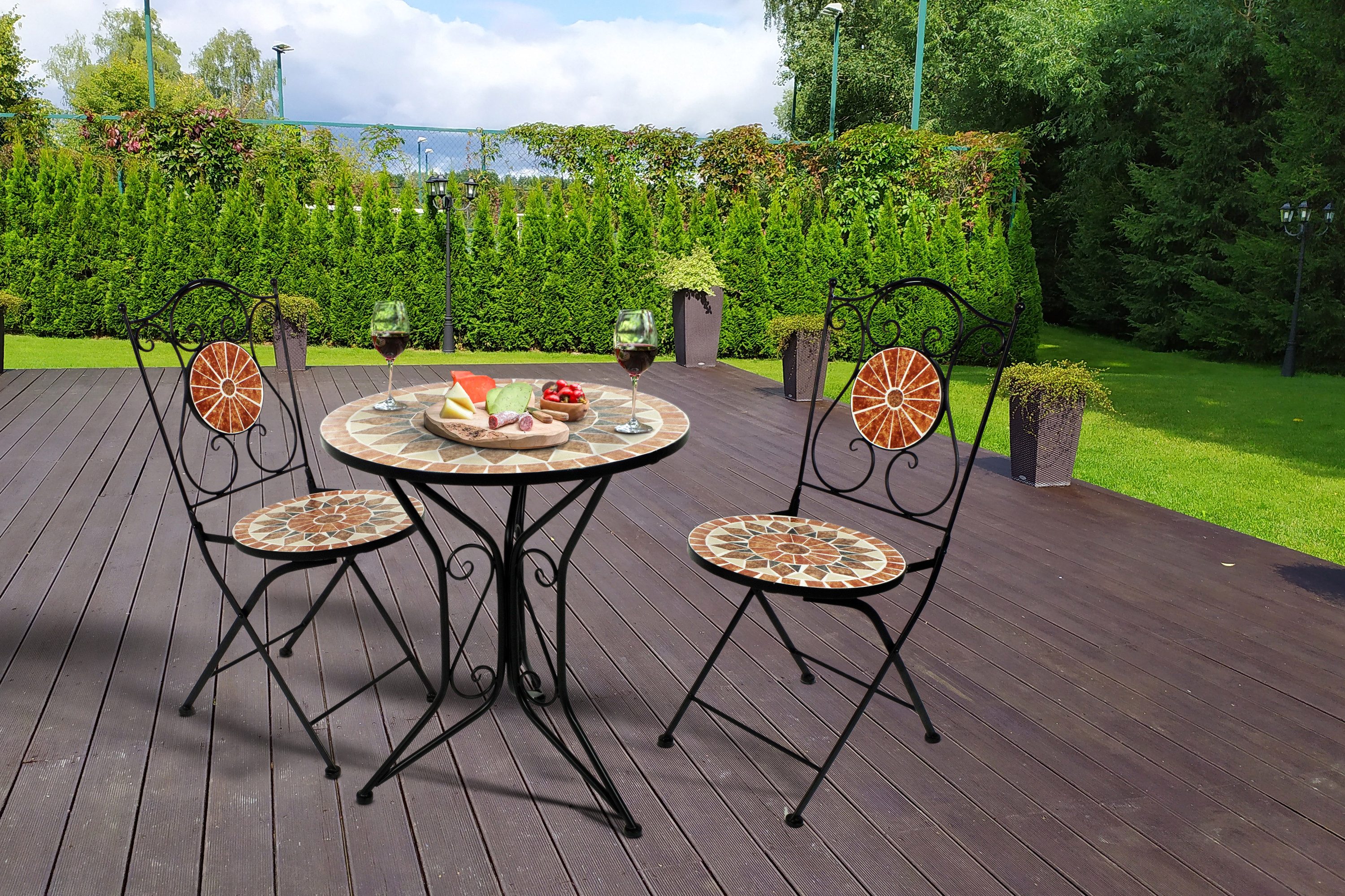 Balkonset Tischgruppe Set MOSAIK Metall Mosaik terrakotta, Tischplatte und günstig online kaufen