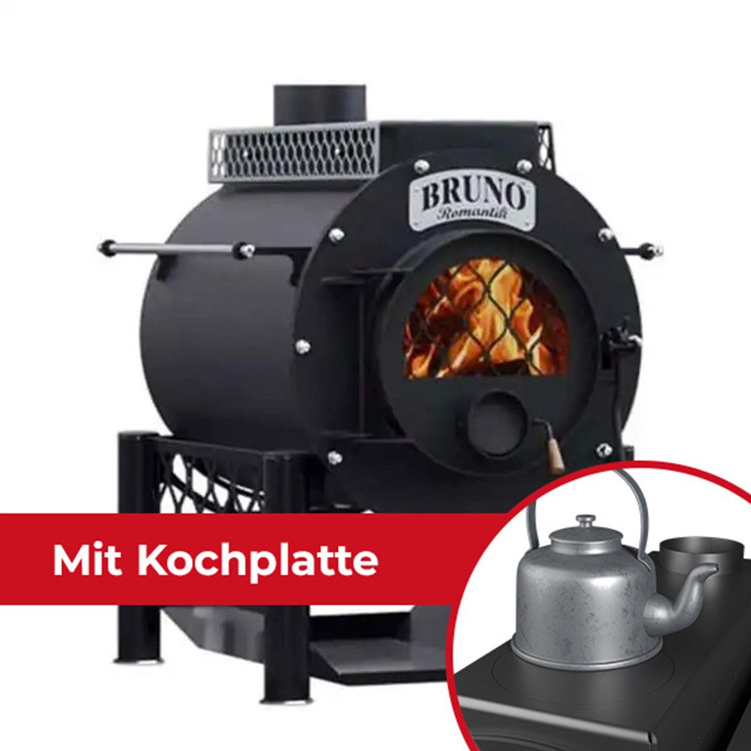 Bruno Kaminofen Bruno® Werkstattofen Romantik Mini schwarz 9 kW Stahl A, 9 kW