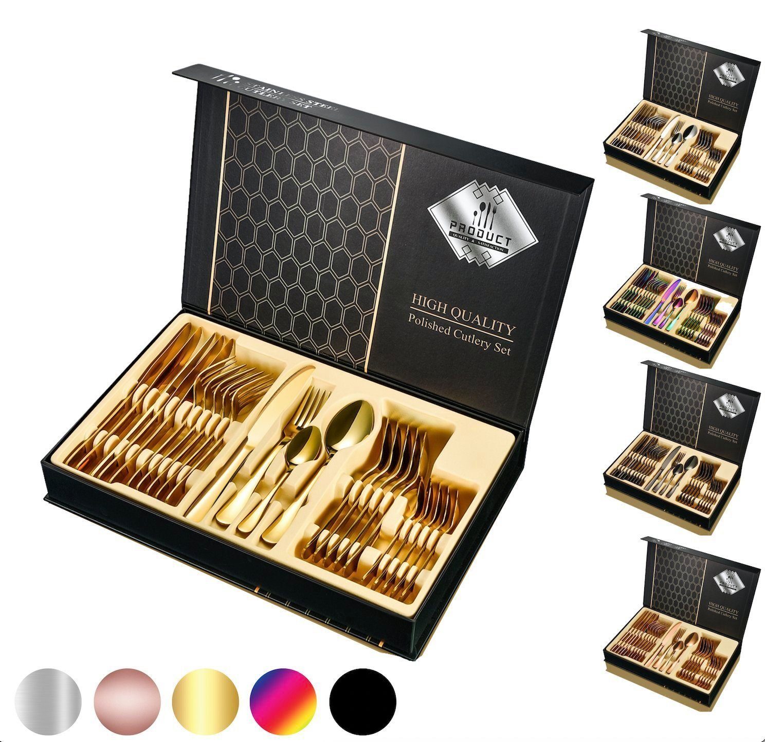 Faizee Möbel Besteck-Set Cutlery Set 24-teiliges Besteckset Set Service für 6 Gift Box (24-tlg), Edelstahl