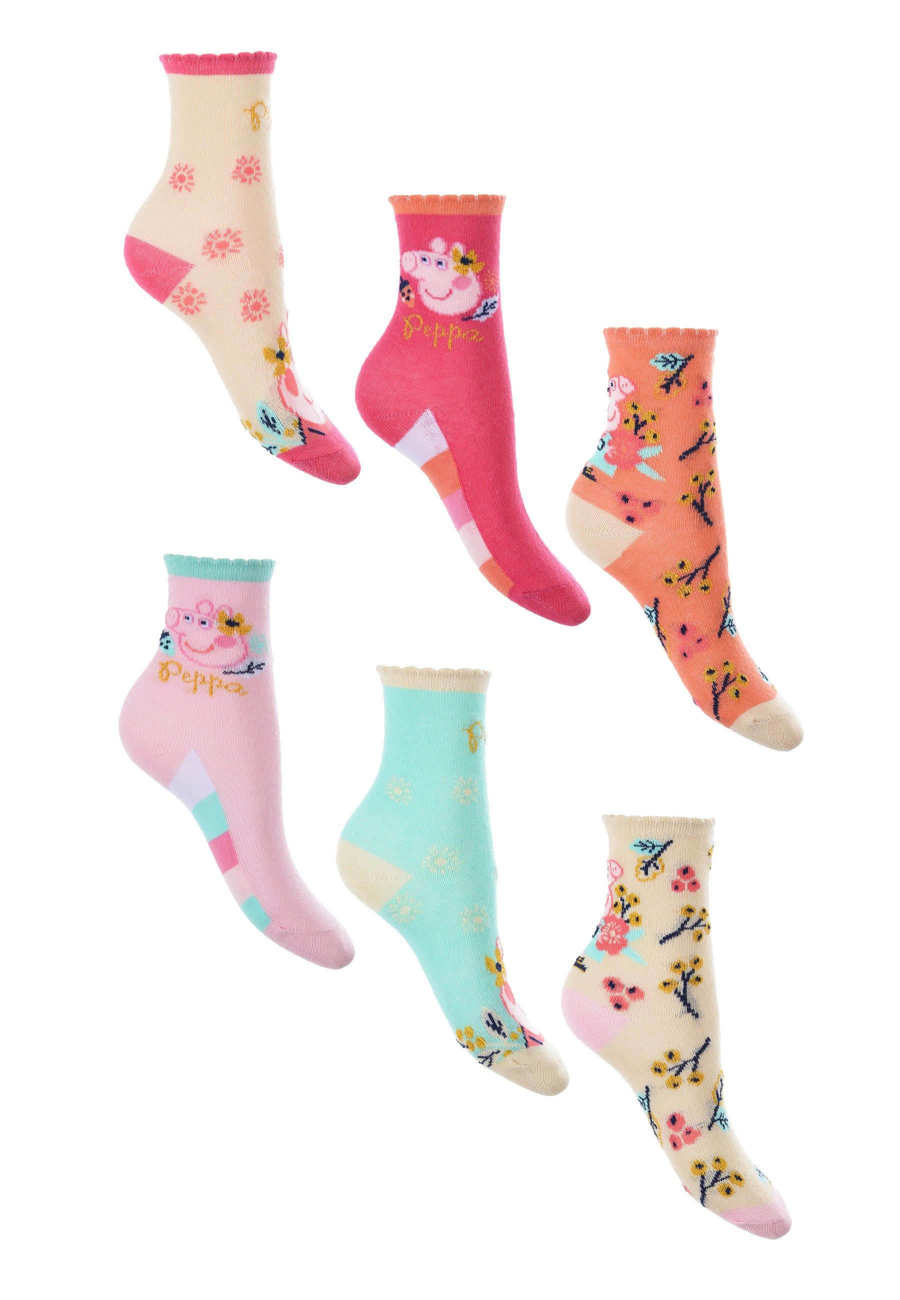 Peppa Pig Socken Kinder Mädchen Strümpfe Socken (6-Paar)