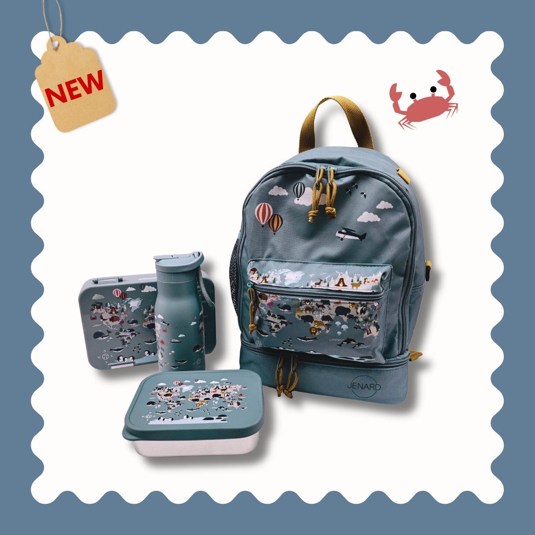 JENARD Kinderrucksack JENARD® Kinder 4er-Set Creme – Rucksack, Trinkflasche, 2 Brotdosen