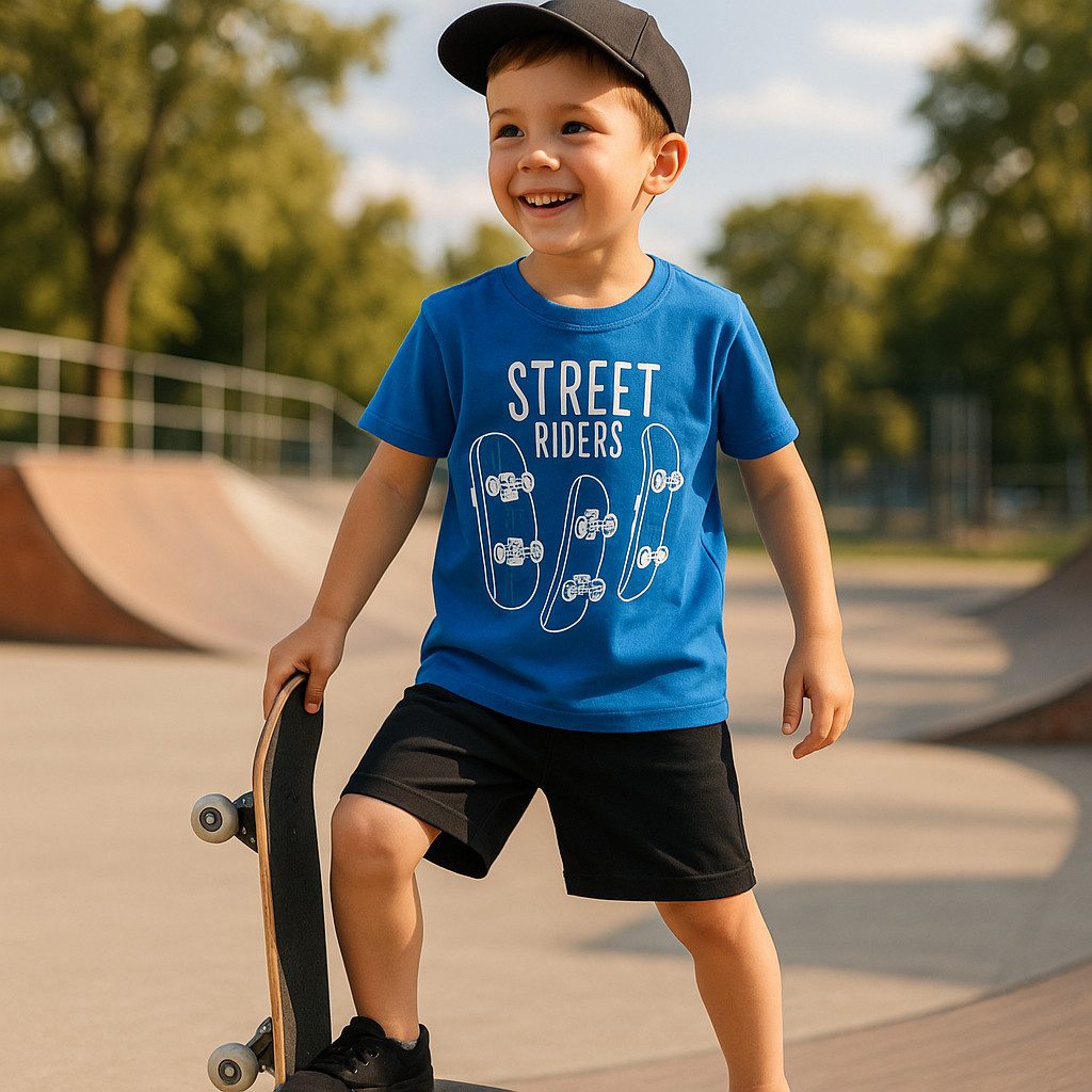 T-Shirt & Shorts Jungen Outfit, 2er Set: T-Shirt + Shorts, Blau/Grün, 100% Baumwolle