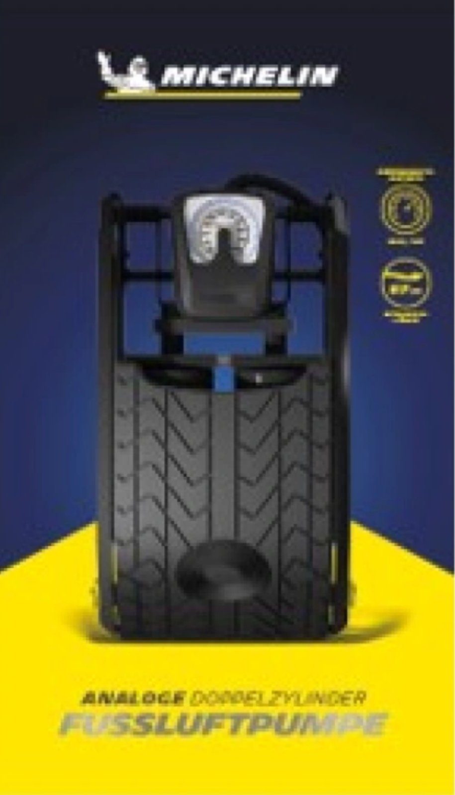 Michelin Luftpumpe Auto Motorrad Fahrrad Freizeit DOPPELZYLINDER analog Fussluftpumpe