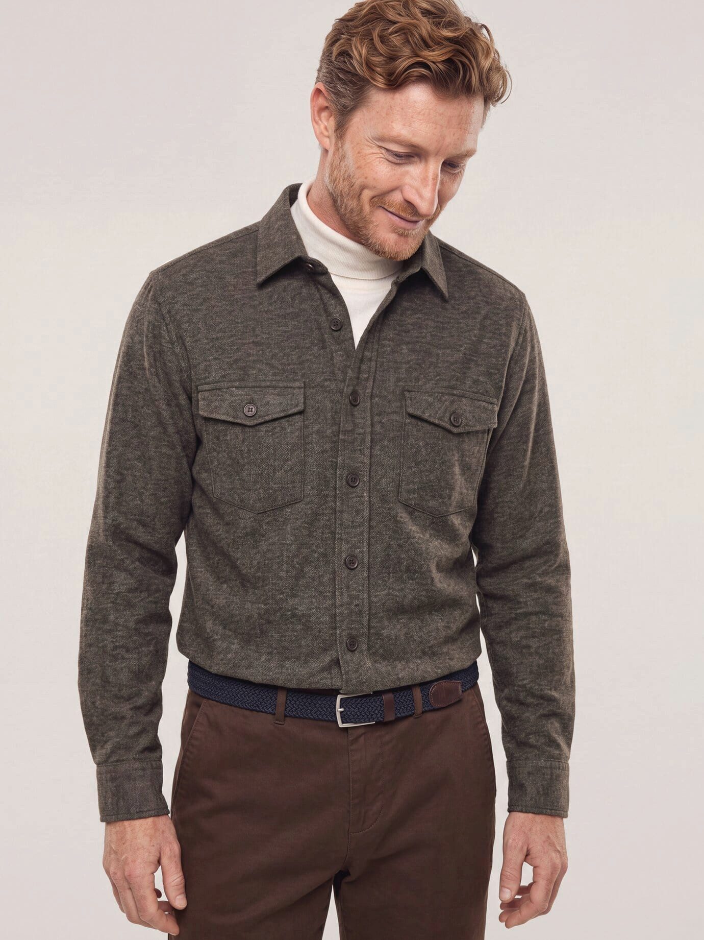 Walbusch Flanellhemd Herren strukturiertes Flanell-Hemd Regular fit Kentkragen Langarm, klassisch, pflegeleicht, atmungsaktiv, wärmend