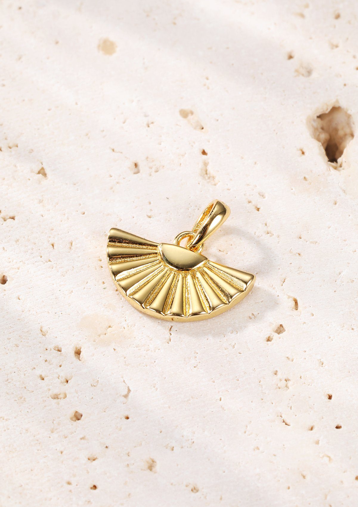 Hey Happiness Freundschaftskette Kette Damen Silber 925 Vergoldet 18K, Anhänger Fächer hängend, Silber Kette Halbkreis Fan Charm, Talisman – Bild 4 von 4
