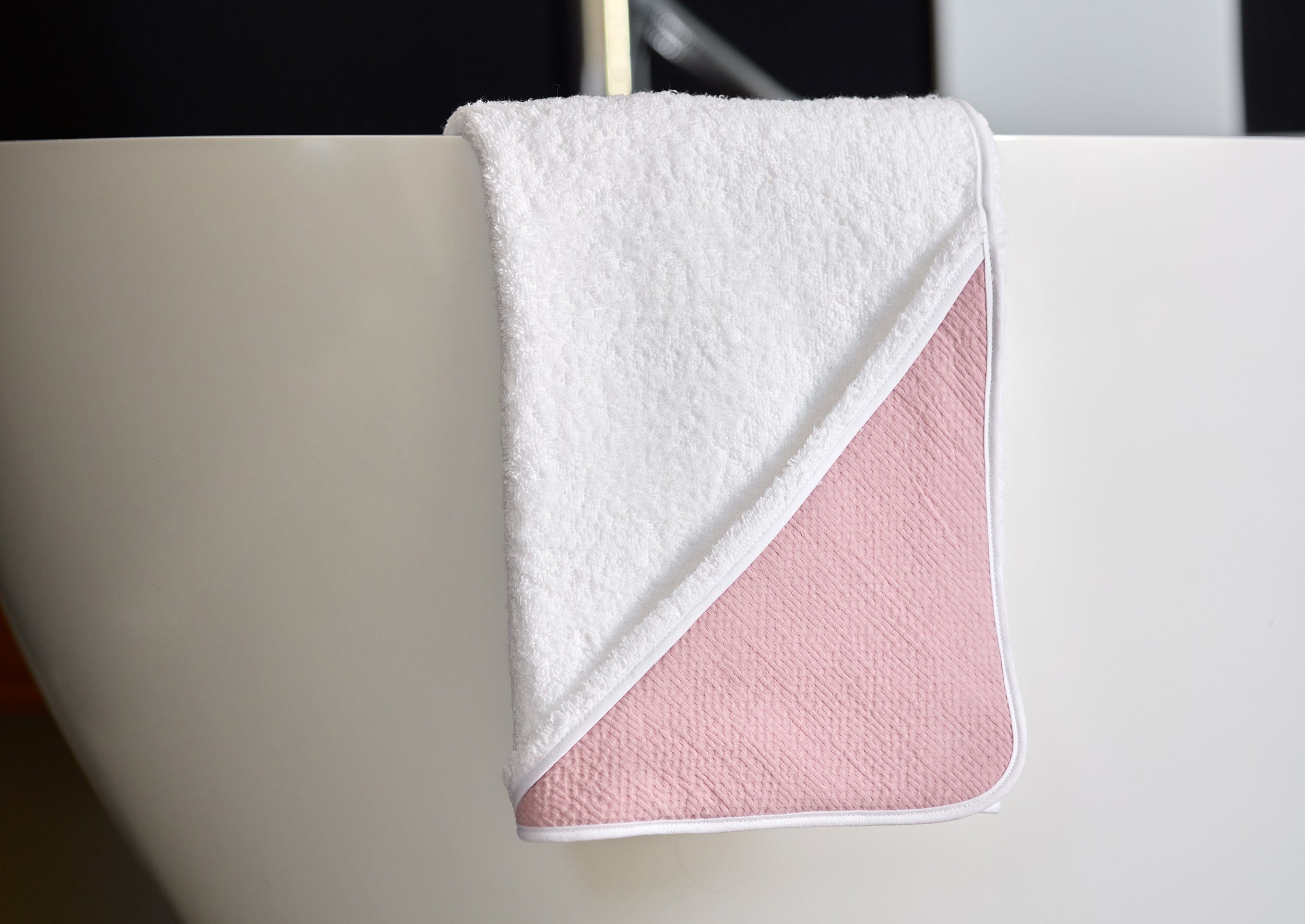 KraftKids Kapuzenhandtuch Doppelkrepp Rosa, eingefasst dickes Frottee, Schrägband extra mit und Baumwolle, 100% weiches