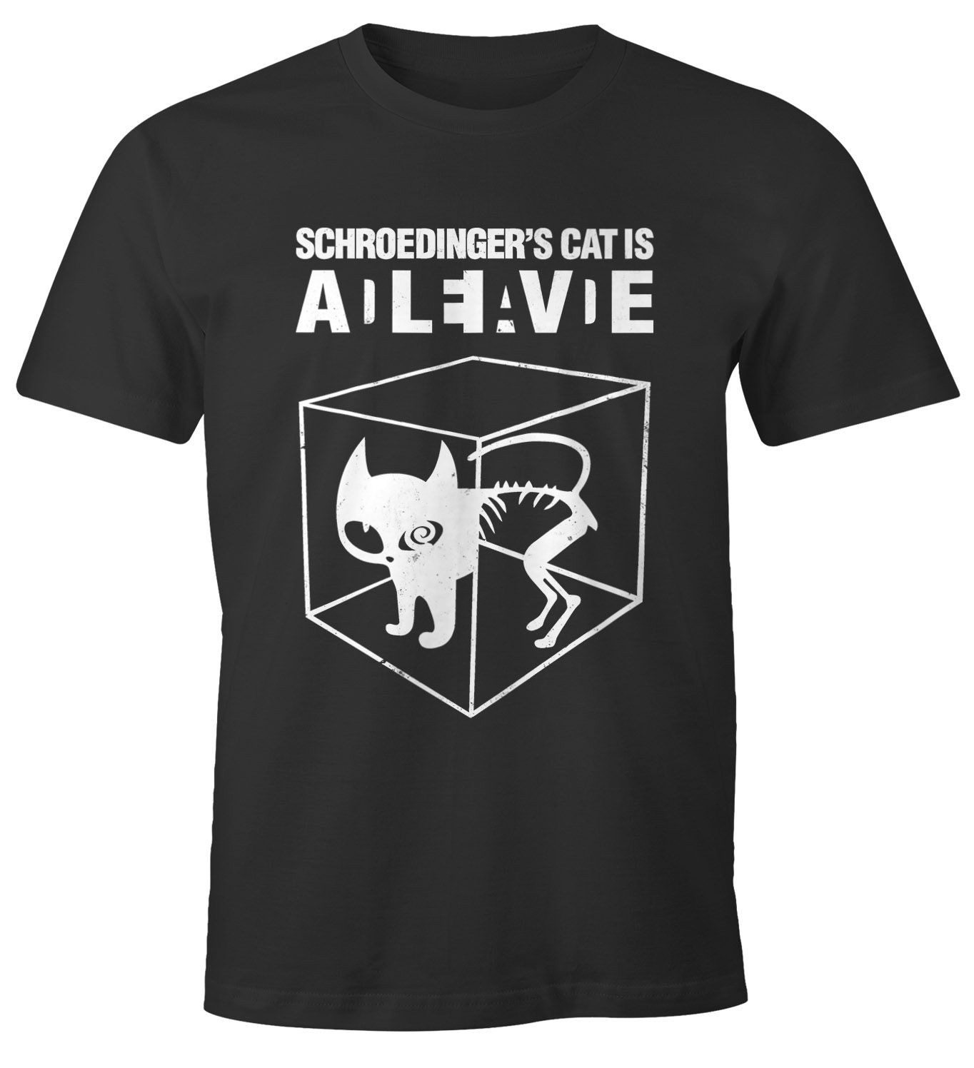 Print-Shirt Schroedingers Katze Herren T-Shirt Fun-Shirt Moonworks®