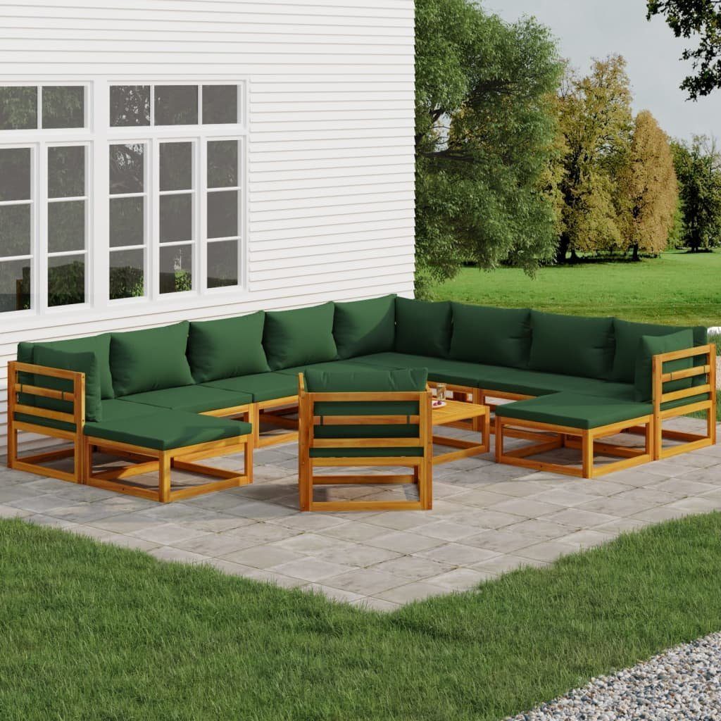 vidaXL GartenloungeSet 12tlg. GartenLoungeSet mit Grünen Kissen