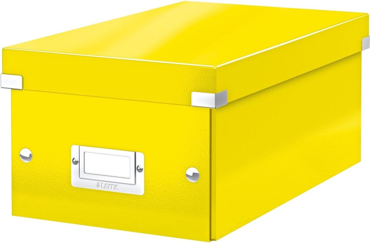 Aufbewahrungsbox Ablagebox Click & Store Wow DVD Graukarton gelb.