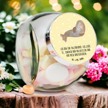 Mr. & Mrs. Panda Vorratsglas L 870ml Robbe Lachen - Gelb Pastell - Geschenk, Vorratsbehälter, Küch, Premium Glas, (1-tlg), Vielseitig einsetzbar
